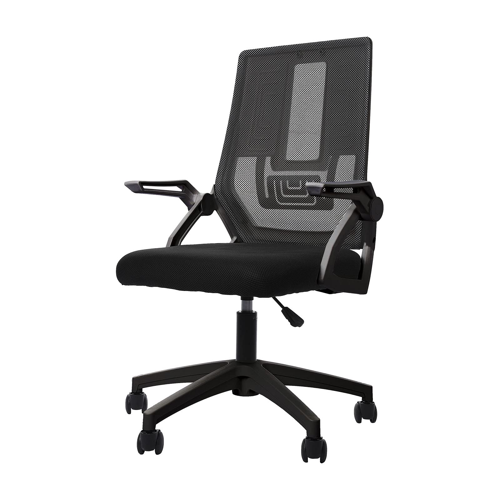 Ergonomic Office Chair with Adjustable Height, Flip-Up Arms & Lumbar Support - Mesh Computer Desk Chair with Wheels for Home & Office Workspace - Comfortable Swivel Rolling Task Chair (Black, 17.32x18.11x35.43-39.37in) - Perfect for Long Hours of Work, Gaming, or Online Meetings