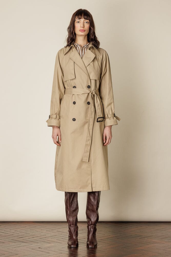 Maddie Women's RTW Trench Coat in Camel - 100% Cotton Gabardine Water-Resistant Long Coat for Fall & Winter - Perfect for Office, Travel, and Everyday Wear