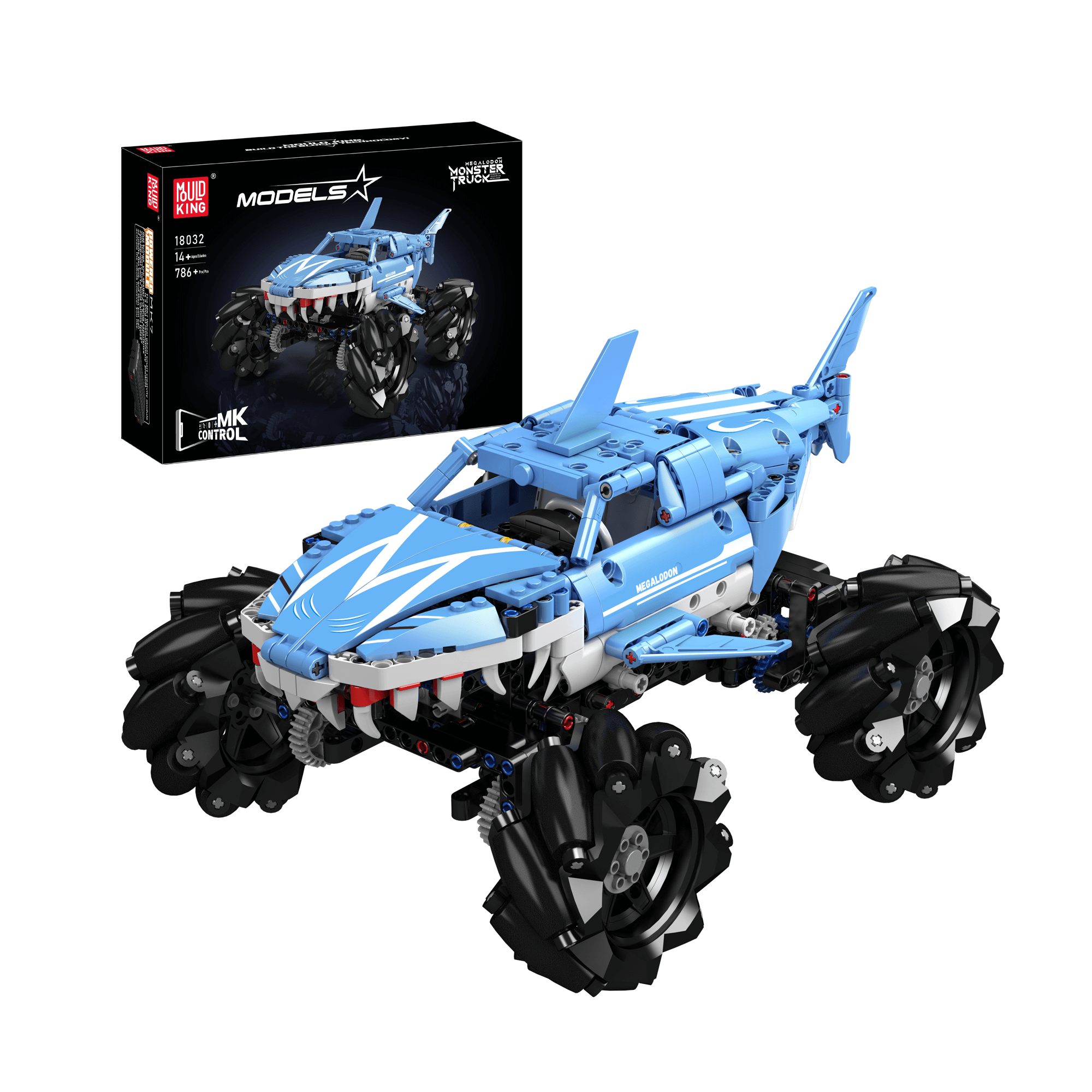 Mould King 18032 Remote Control Monster Truck Megalodon Building Blocks Set - 786 Pieces STEM Toy for Kids & Adults, Perfect for Birthday Gifts & Indoor Playtime
