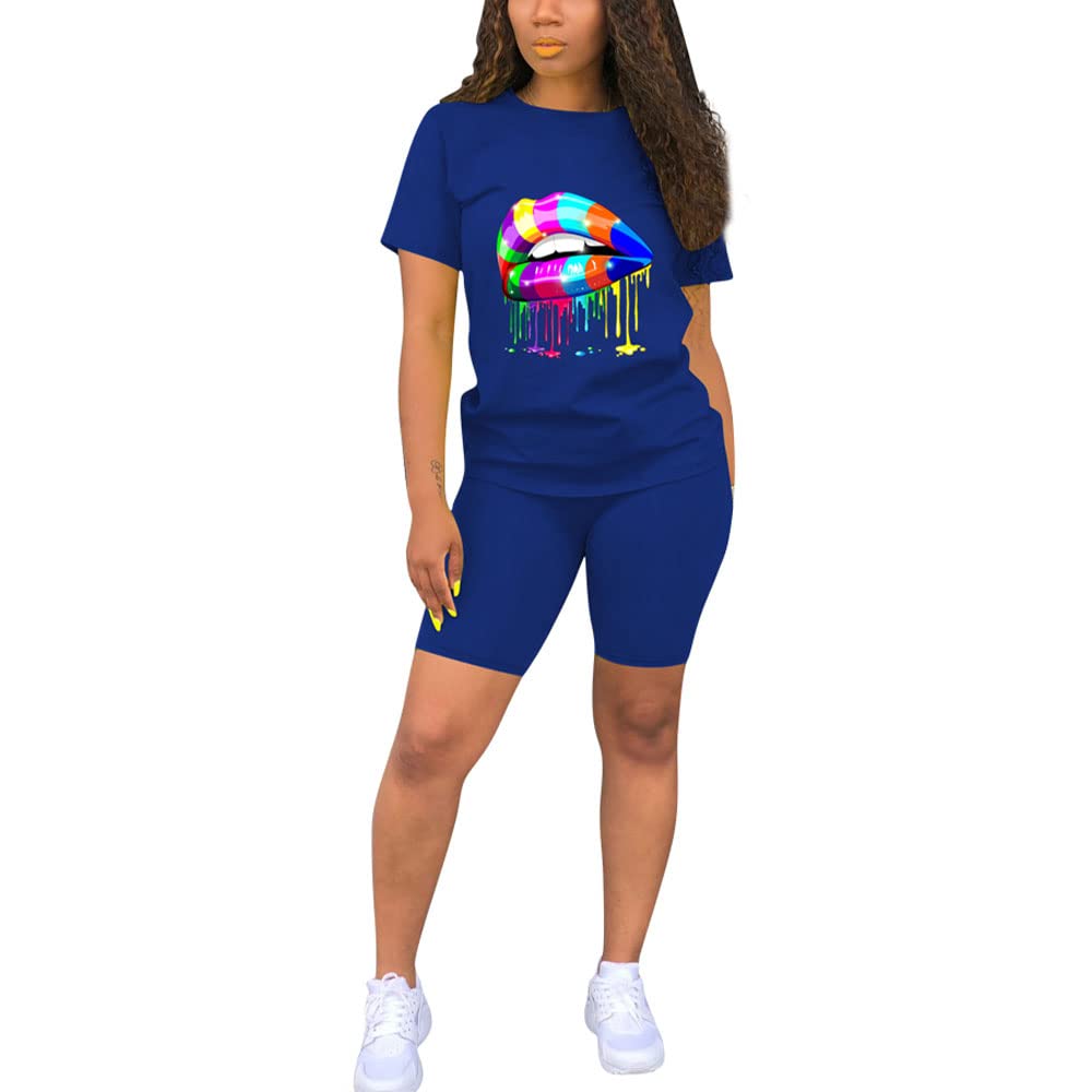 PINSV Women's 2 Piece Outfits - Summer Printed Bodycon Shorts & Top Workout Set for Gym, Yoga & Casual Wear | Trendy Matching Activewear