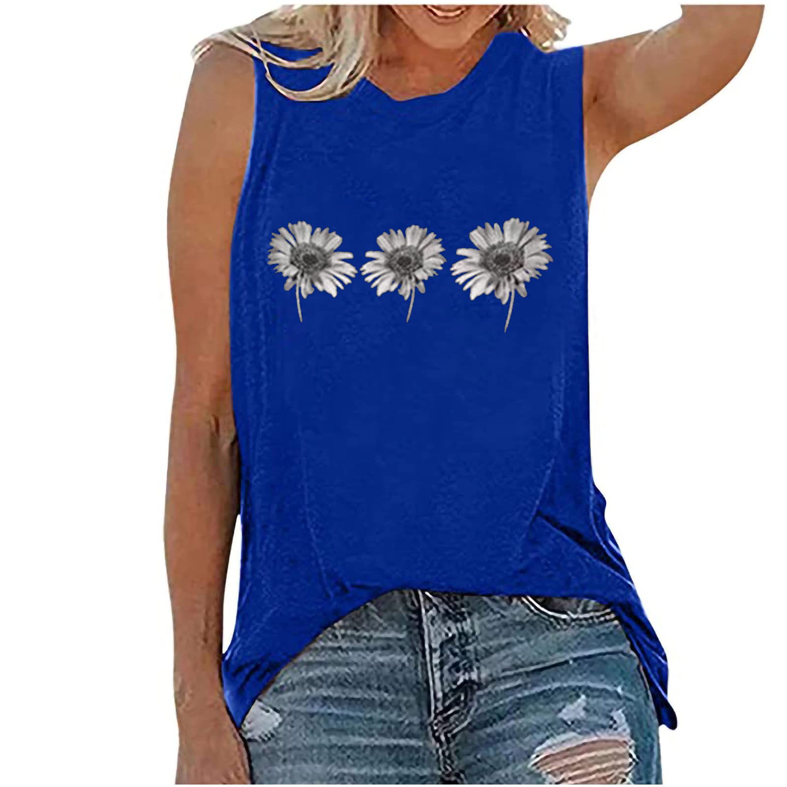 Sexy Sunflower Print Plus Size Women's Tank Tops - Loose Fitting Summer Tops for Women | Casual Wear, Beach Outfits & Vacation Essentials