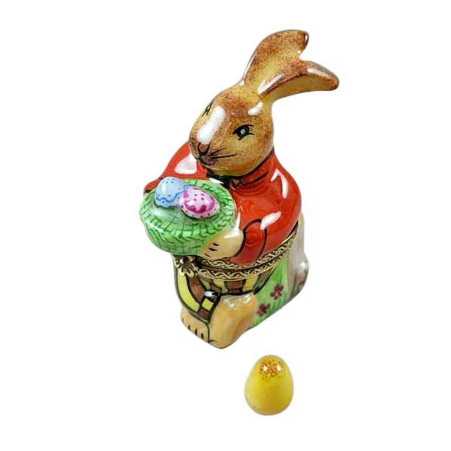 Easter Rabbit with Egg Limoges Box - Hand-Painted Porcelain Collectible for Easter Decorations & Gift Giving