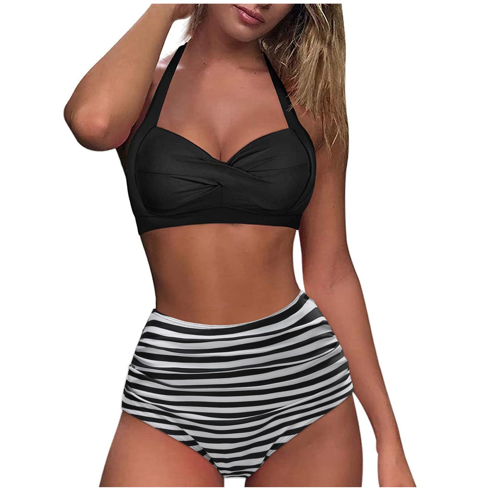 Women's Sexy High Waisted Bikini Set - Summer Printed & Solid Color Swimwear for Beach, Pool & Vacation | Two Piece Swimsuit with Split Design