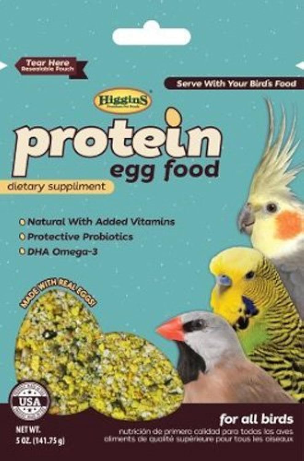 Premium Higgins Pet Food Protein Egg Food for Birds - 5oz | High Protein Nutrition for Parrots, Cockatiels & Finches | Perfect for Daily Feeding & Breeding Season