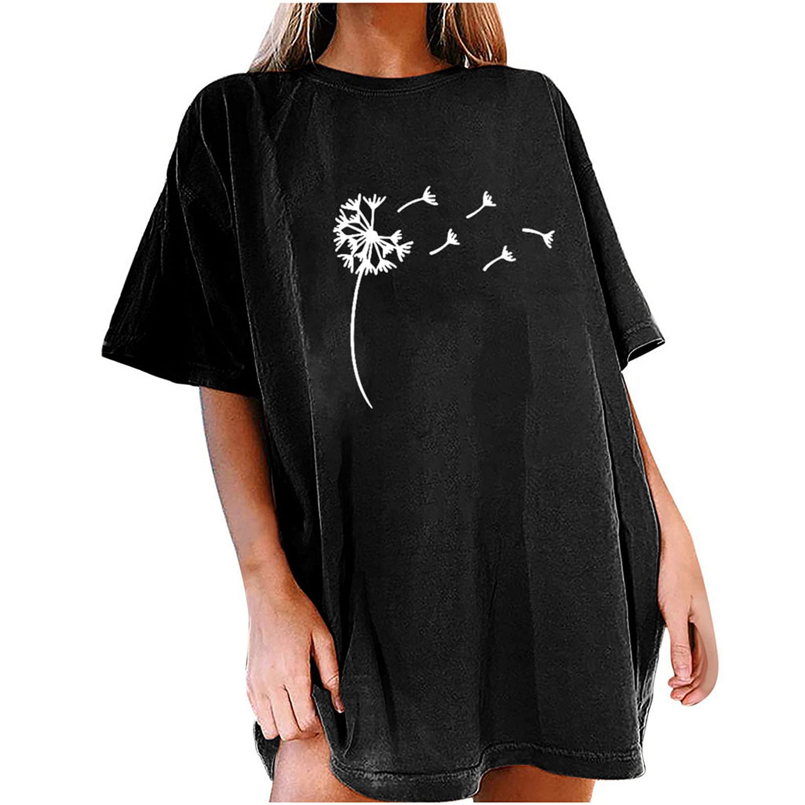 Skull Print T-Shirts for Women - Oversized Graphic Funny Letter Printed Tunic Sleeve Short Tops - Casual Streetwear & Halloween Costume Outfit