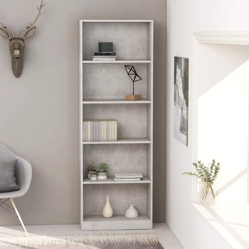 5-Tier Bookcase Shelf - Freestanding Storage Organizer for Books, Toys & Decor - Sturdy Bookshelf for Home, Office, Bedroom - Concrete Gray Finish | Perfect for Small Spaces, Kids' Rooms & Home Libraries