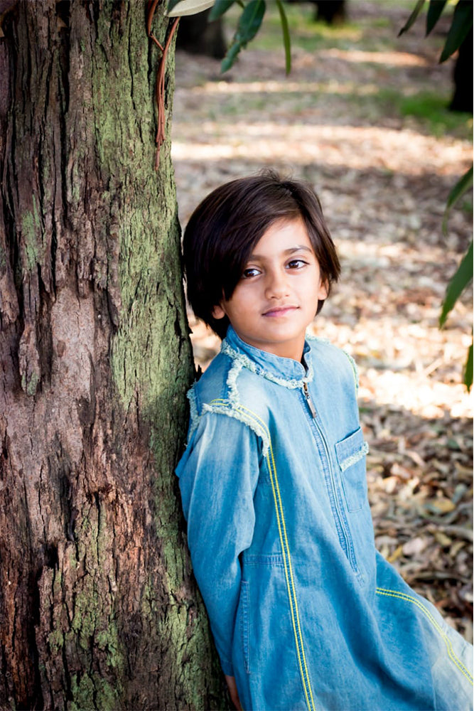 Boys Denim Thobe - Traditional Islamic Robe for Kids - Perfect for Eid, Ramadan & Special Occasions