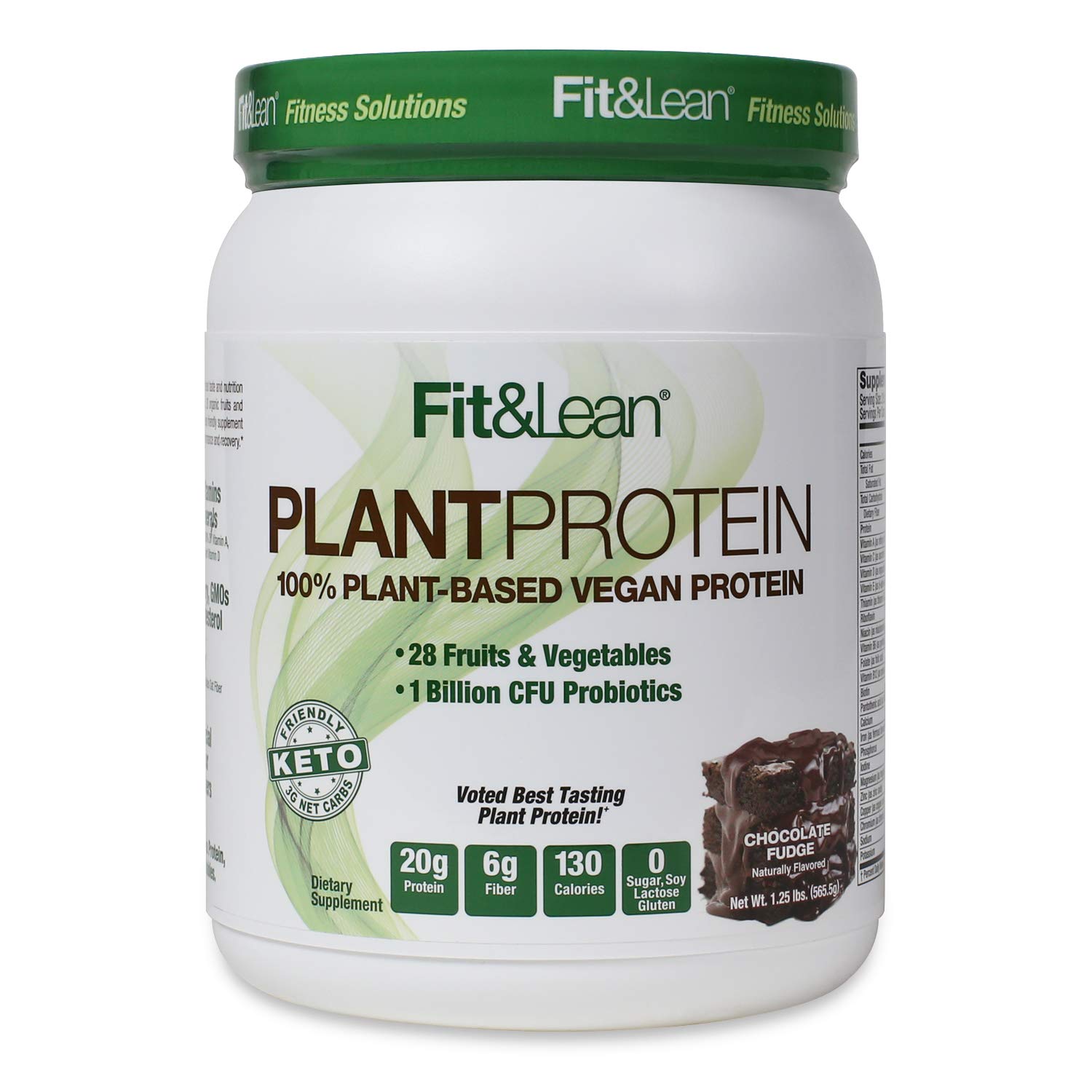 Fit & Lean Plant Protein Powder - 100% Vegan Meal Replacement, Chocolate Flavor, 1.25lb (20oz) - 15 Servings for Post-Workout Recovery & Healthy Weight Management
