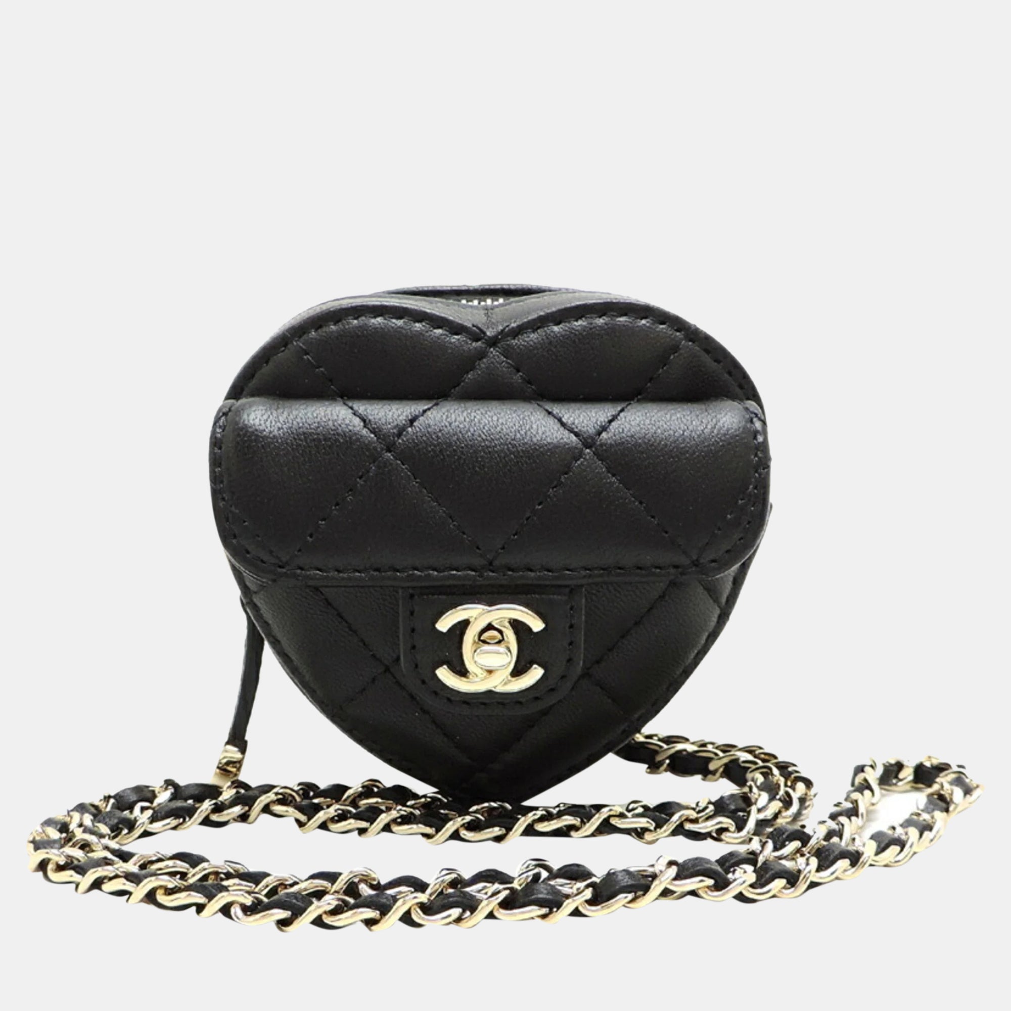Black Lambskin Mini CC Heart Bag - Elegant Crossbody Purse for Women | Perfect for Date Nights, Parties & Special Occasions