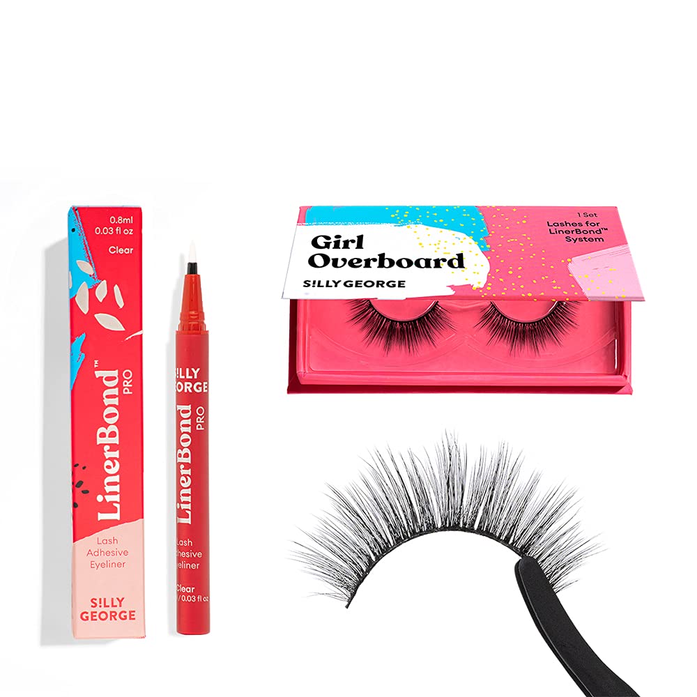 Silly George LinerBond Lash System - Girl Series Starter Kit with Eyeliner Adhesive & 1 Set Natural Lashes (Girl Overboard, LinerBond PRO Clear) | Easy False Eyelash Application for Everyday Glam & Special Occasions