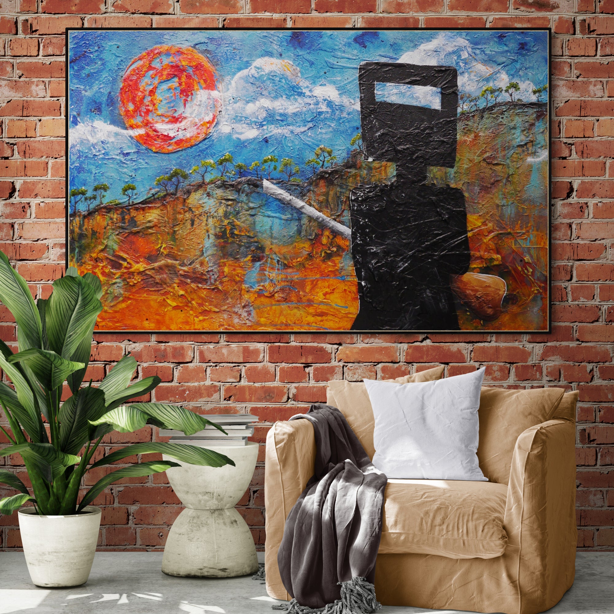 Ned Kelly Abstract Realism Textured Painting - 160cm x 100cm Wall Art for Living Room, Bedroom & Office Decor | Unique Australian Outlaw Artwork