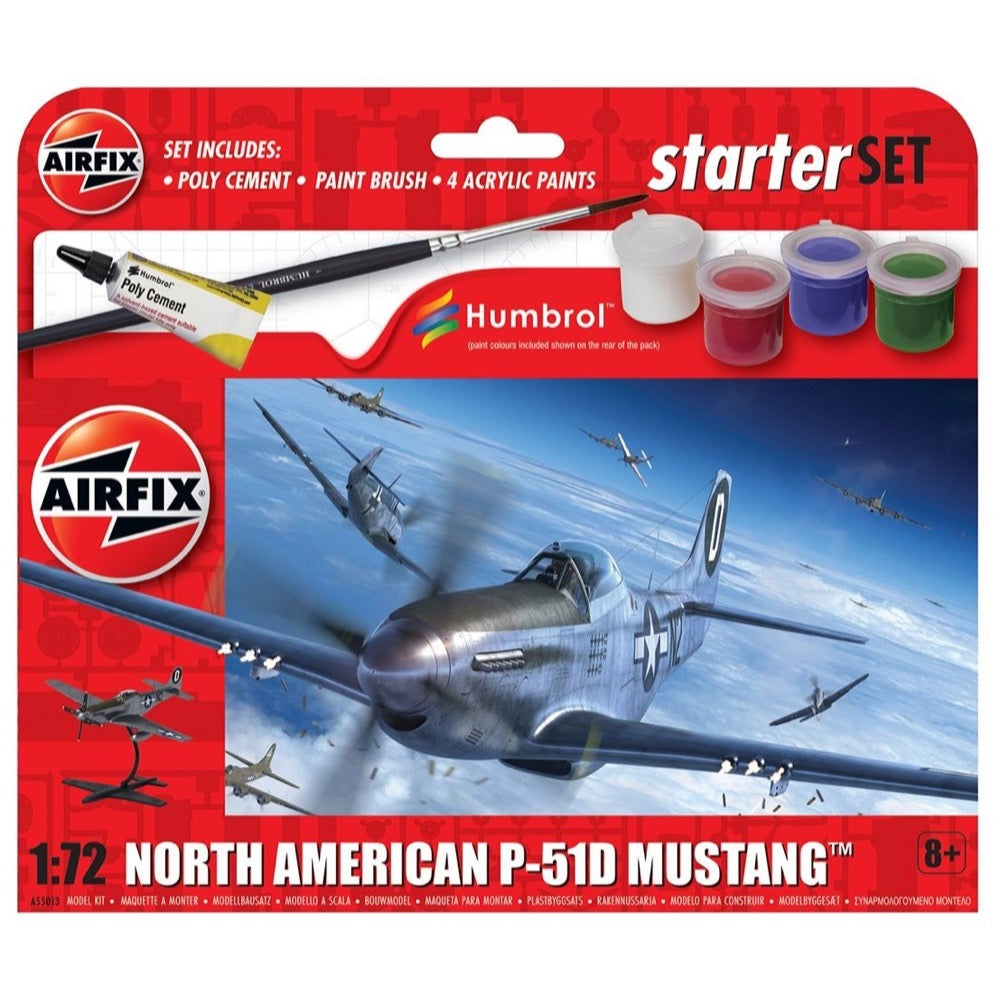 Airfix 55013 1/72 Scale North American P-51D Mustang Model Kit - WWII Fighter Plane Starter Set for Hobbyists & Collectors - Perfect for Display, Gifts & Historical Aviation Enthusiasts