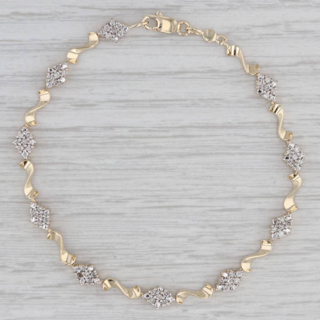 0.40ctw Diamond Cluster Tennis Bracelet in 10k Yellow Gold - 7 Inch Adjustable Wrist Jewelry for Women, Perfect for Weddings, Anniversaries & Special Occasions