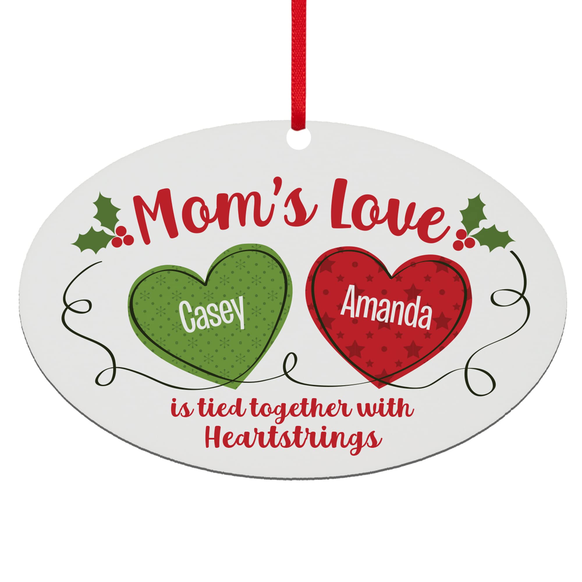 Personalized Christmas Heartstrings Oval Ornament - Custom 2022 Holiday Keepsake for Friends, Family & Co-Workers - Up to 6 Hearts - Perfect for Tree Decor, Gift Exchange & Festive Home Decor