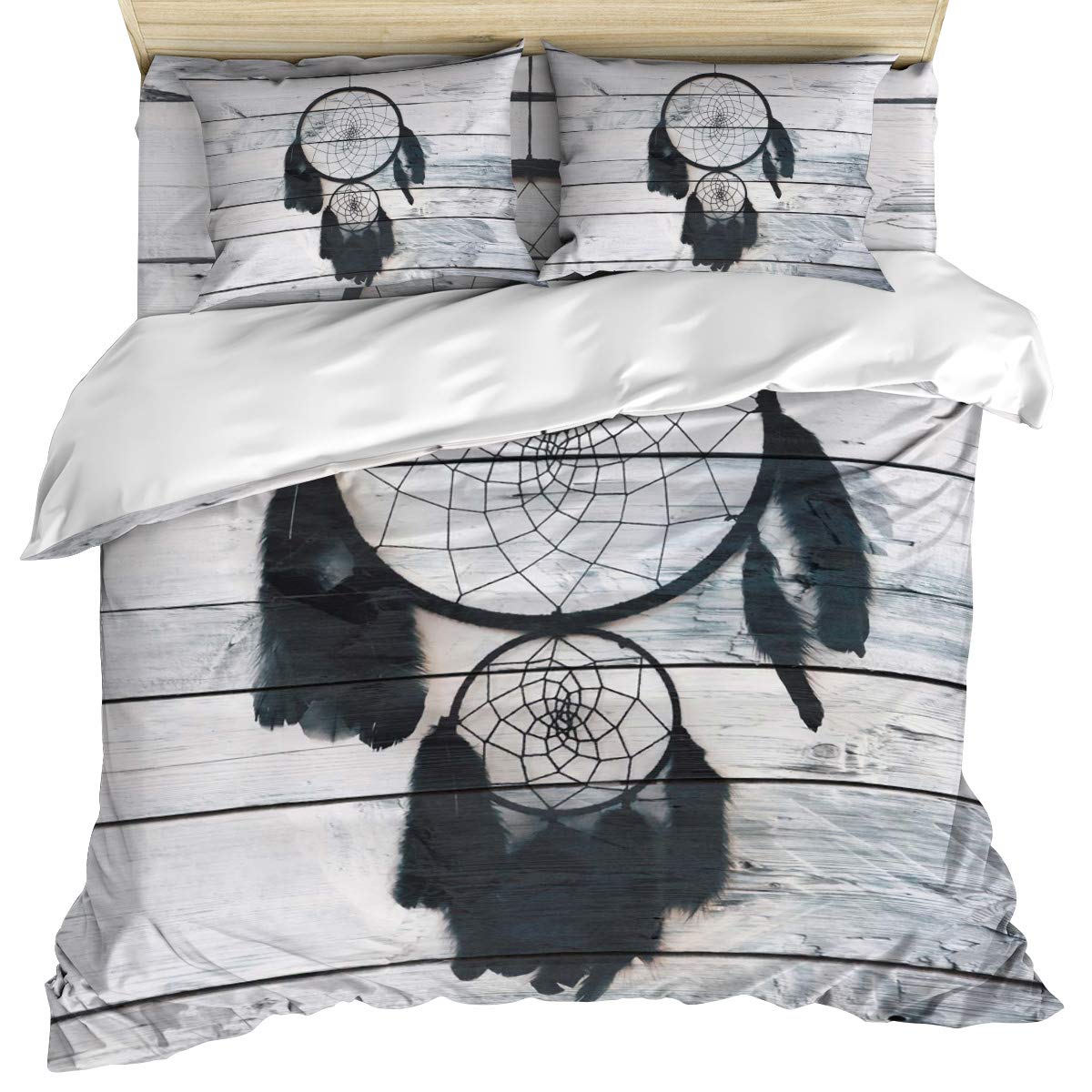 Luxury 4-Piece Queen Size Bedding Set - Black Dream Catcher Wood Texture Duvet Cover, Comforter, Quilt & Pillow Shams for Kids, Teens & Adults | Soft & Breathable Bed Sheets for Home, Dorm & School Use