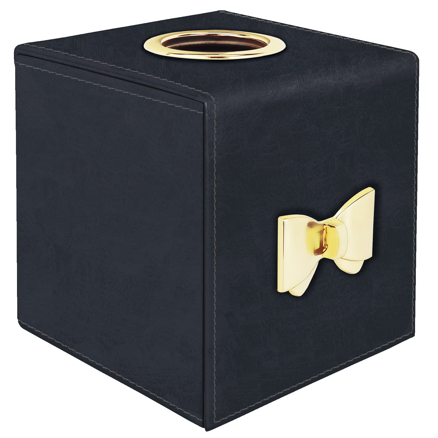 Hadeight Black Leather Square Tissue Box Cover - Decorative Cube Holder for Bedroom, Car, Office & Home Decor (1 Piece) | Stylish & Functional Tissue Box Organizer for Living Room, Bathroom, and Desk