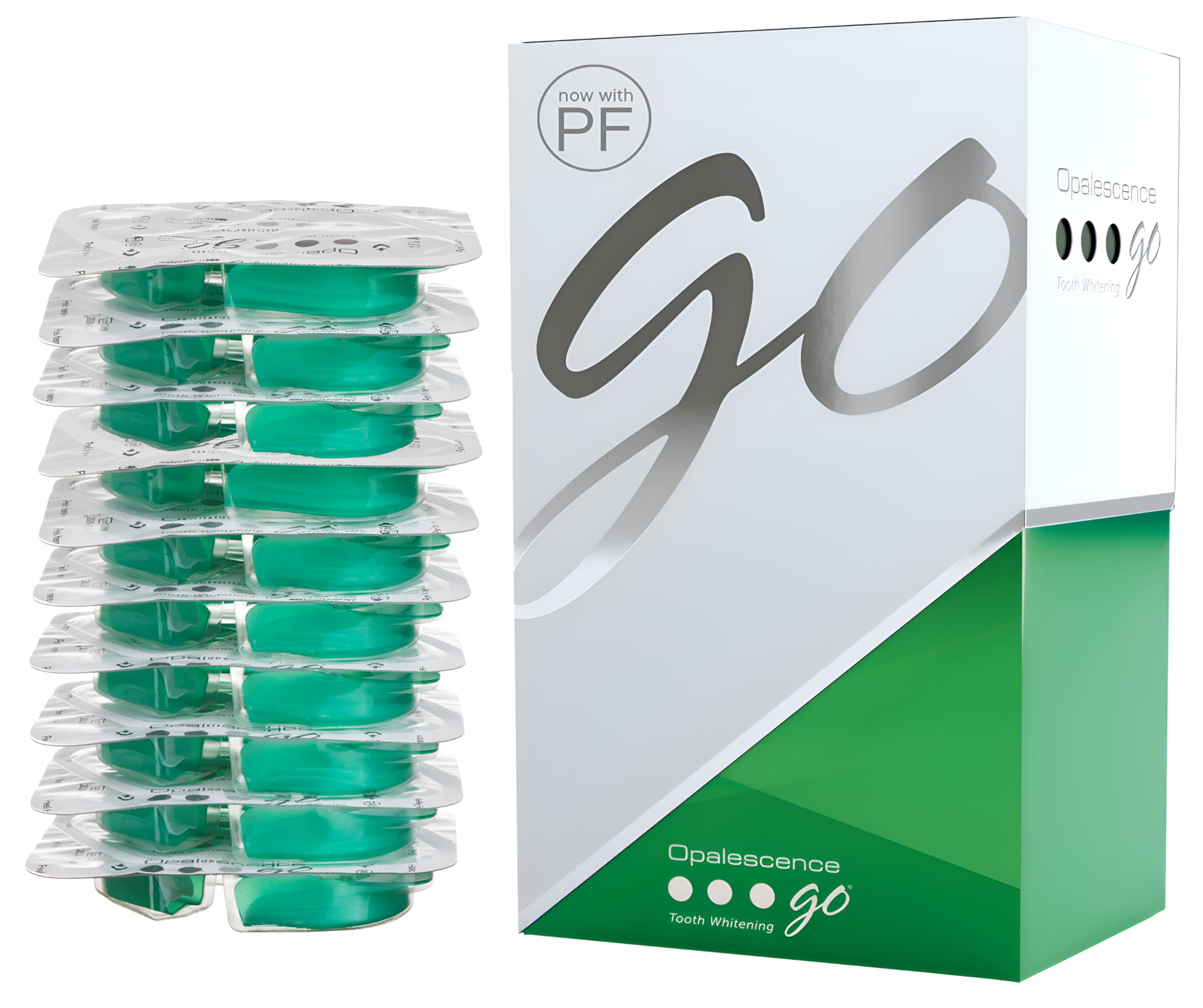 Opalescence Go PF Prefilled Teeth Whitening Trays - 10 Treatments with 15% Hydrogen Peroxide & Potassium Fluoride - Professional Whitening Kit by Ultradent (GO15-PF-4638) - Perfect for At-Home Teeth Whitening & Brightening Smile