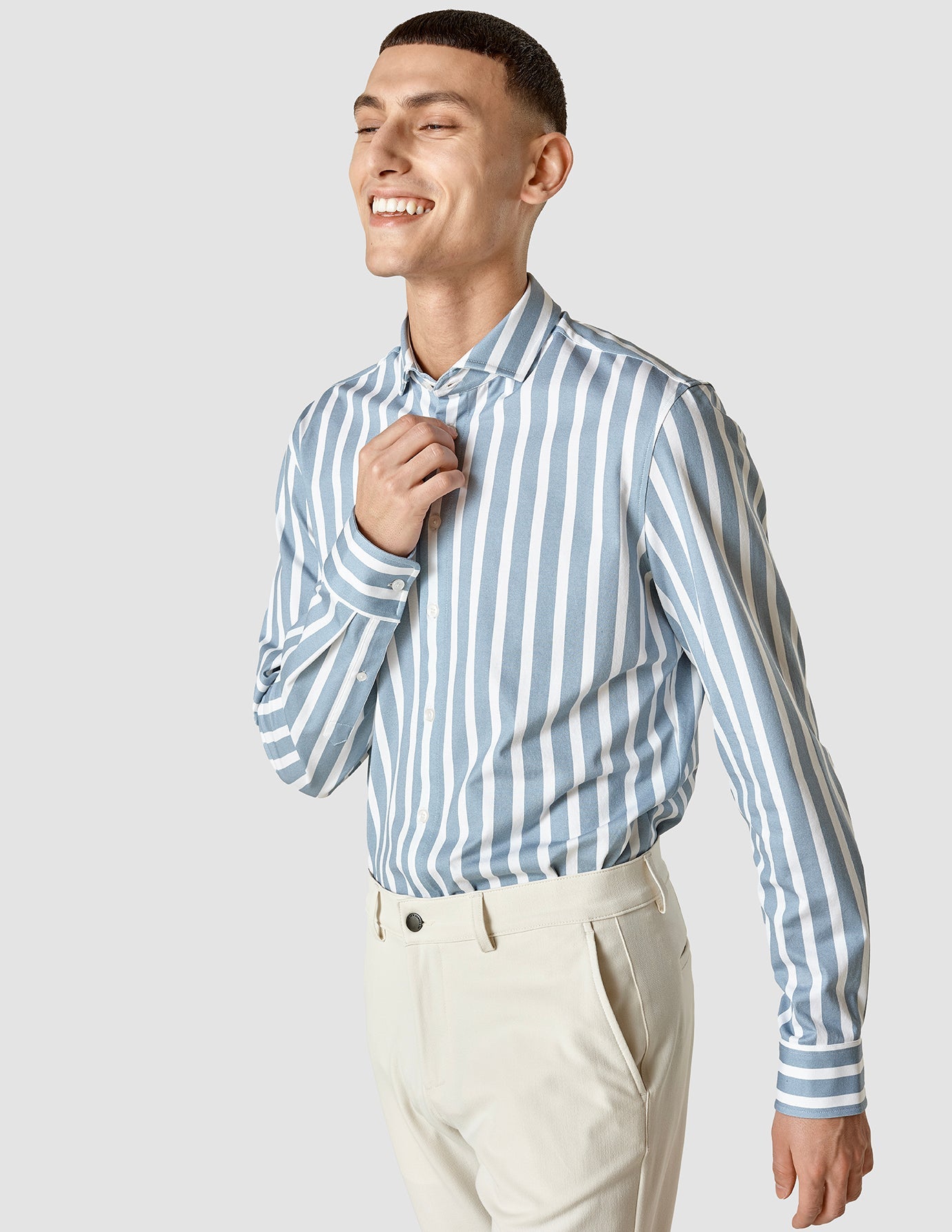Lightweight Classic Men's Shirt with Bold Stripes - Light Blue Regular Fit - Perfect for Casual Wear, Office & Outdoor Activities
