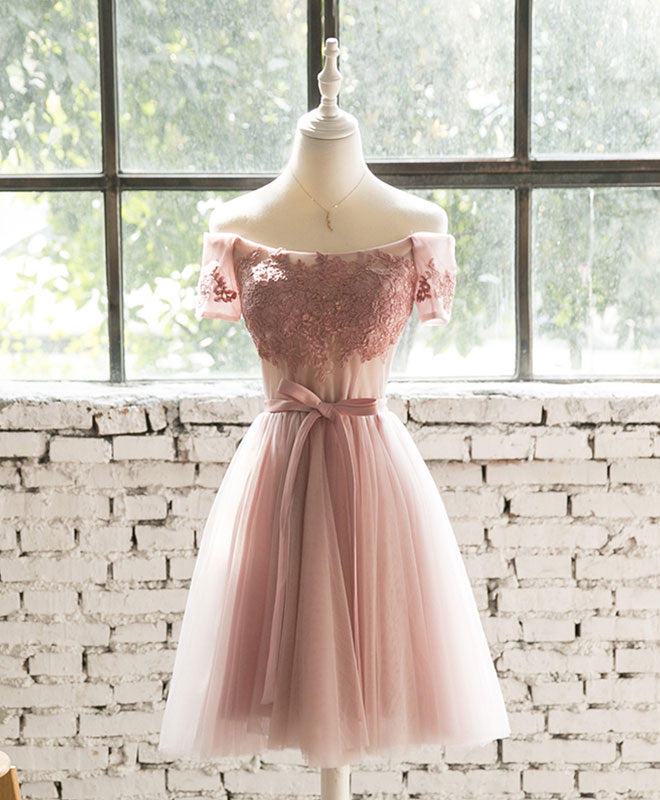 Elegant Pink Lace Tulle Short Prom Dress for Homecoming, Party, and Special Occasions - Perfect for Dances, Weddings, and Formal Events