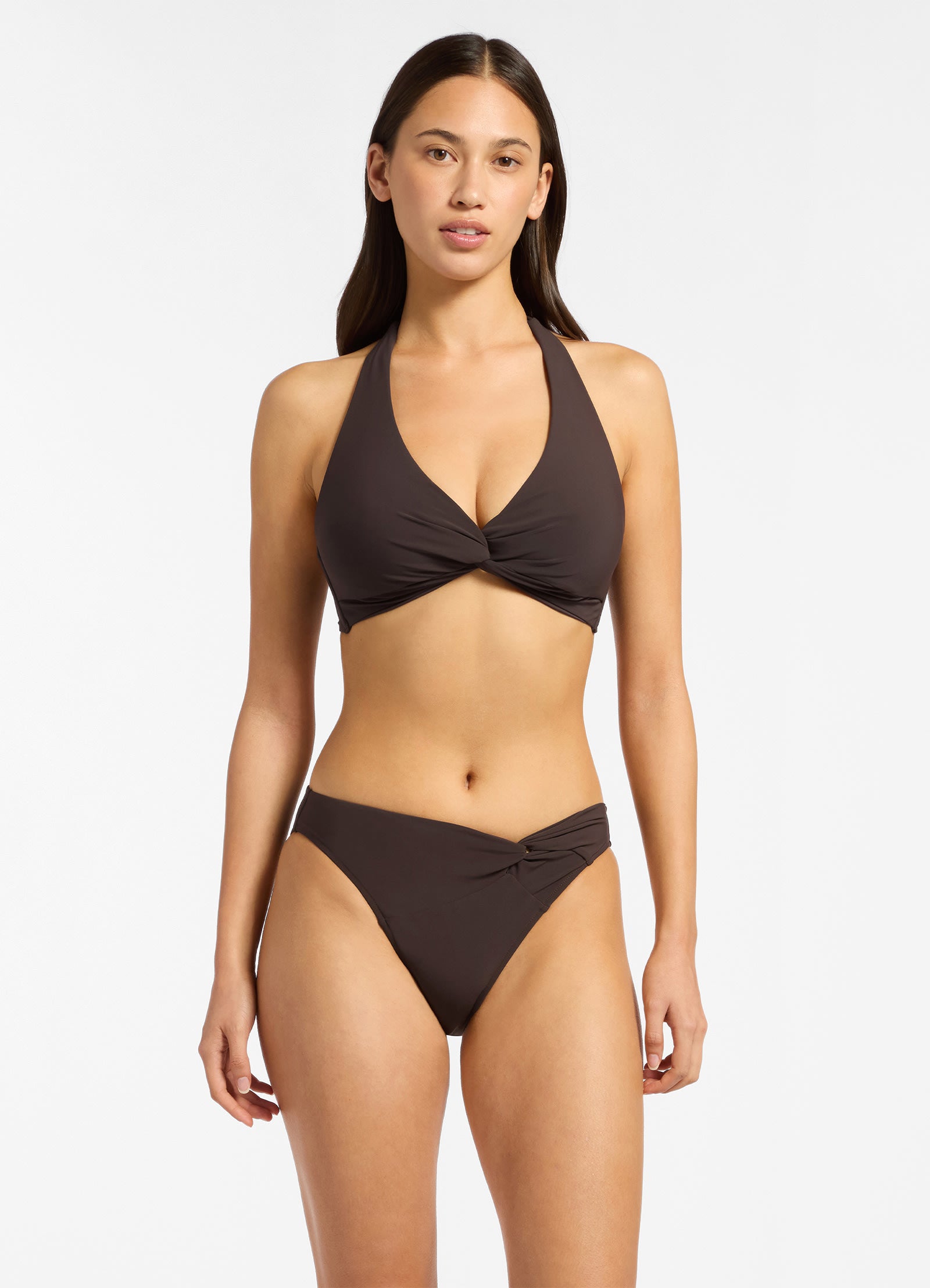 Jetset D DD Twist Front Bikini Top - Chocolate Brown Swimwear for Women | Perfect for Beach Vacations, Pool Parties & Summer Getaways
