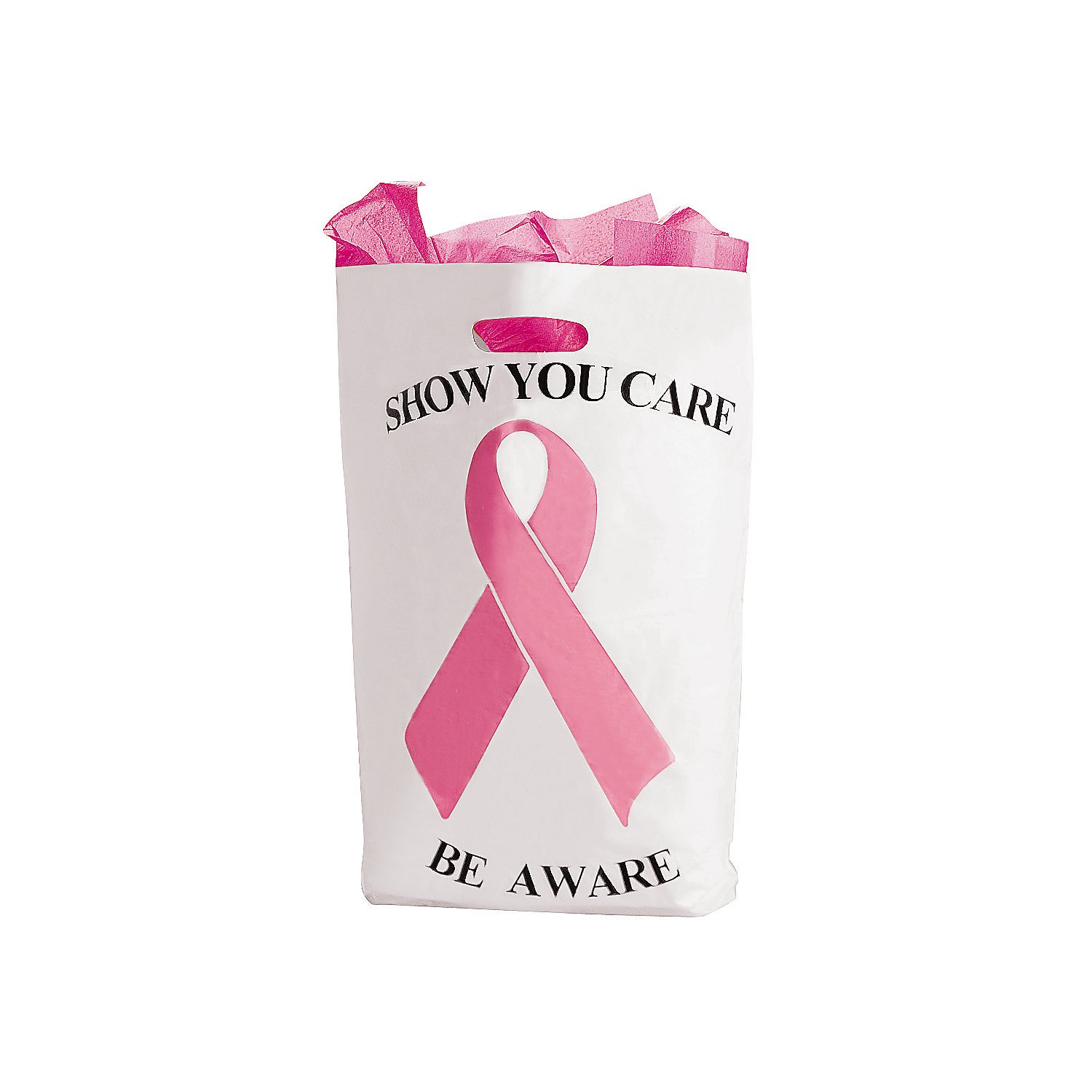 Fun Express Pink Ribbon Show You Care Bags - Bulk Pack of 50 - Breast Cancer Awareness Supplies for Fundraisers, Charity Events & Support Groups