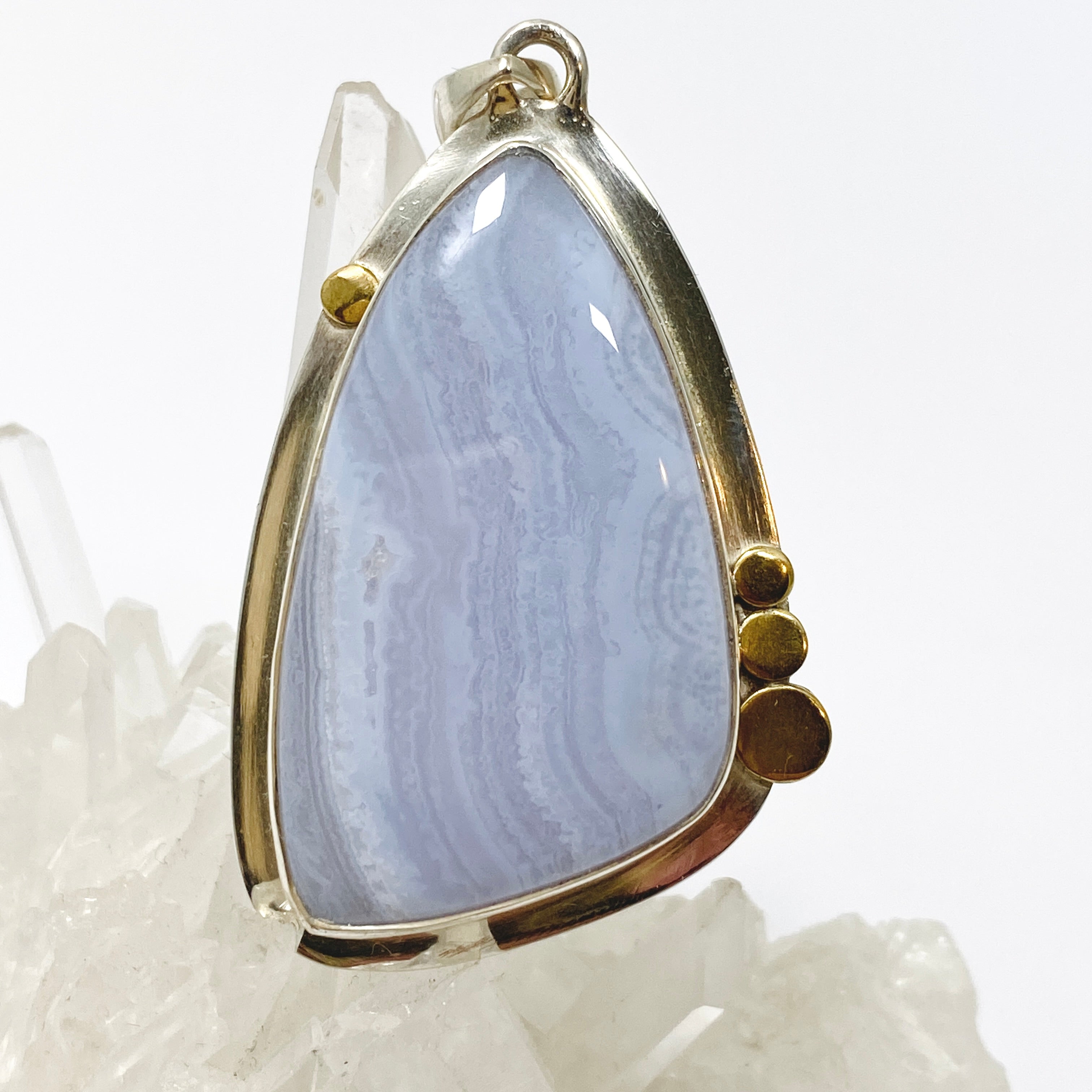Blue Lace Agate Freeform Cabochon Pendant in Sterling Silver Setting KPGJ4835 - Elegant Jewelry for Women, Perfect Gift for Birthday, Anniversary & Special Occasions