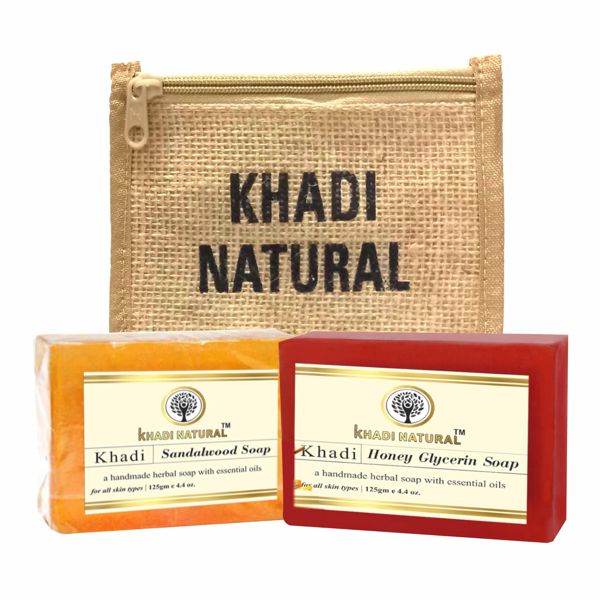 Khadi Natural Handmade Sandalwood Honey Glycerin Bath Soap with Jute Bag - 125g | Organic Luxury Soap for Sensitive Skin & Aromatherapy | Perfect for Spa Day, Gift Sets & Eco-Friendly Bathing