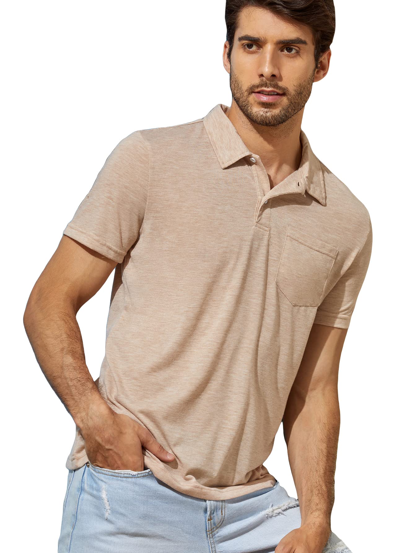 MakeMeChic Men's Polo Shirts - Casual Short Sleeve Collar T-Shirt with Pocket | Breathable Cotton, Slim Fit | Perfect for Golf, Office & Summer Outfits