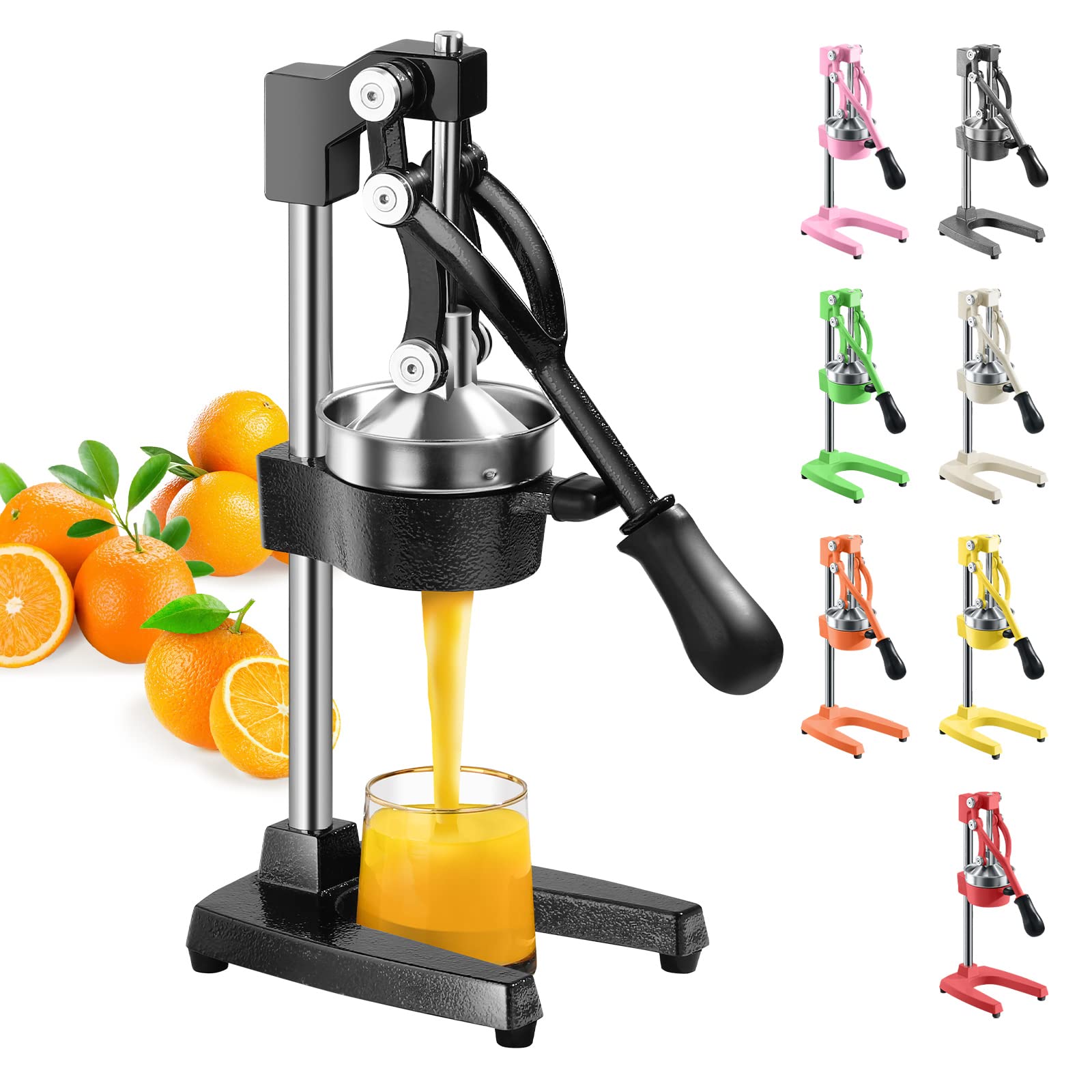 Premium Stainless Steel Manual Citrus Juicer - Heavy Duty Orange, Lemon & Lime Press Squeezer - Professional Hand Juicer for Fresh Juice - XL Black - Easy to Clean & Durable - Perfect for Home Bars, Restaurants & Healthy Juicing
