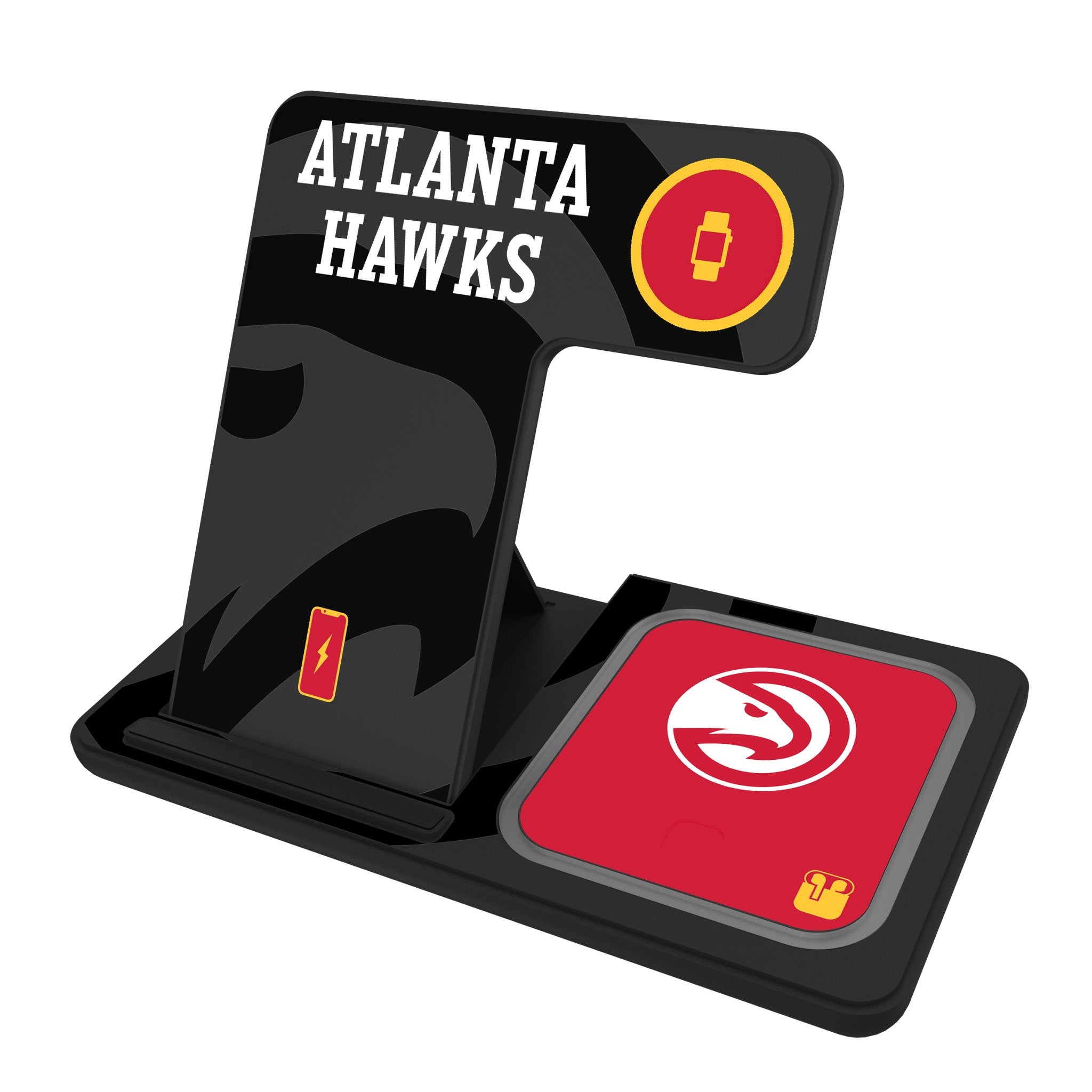 Atlanta Hawks Monochrome 3-in-1 Wireless Charging Station for iPhone, Android & AirPods - Fast Charging Stand for Bedroom, Office & Travel