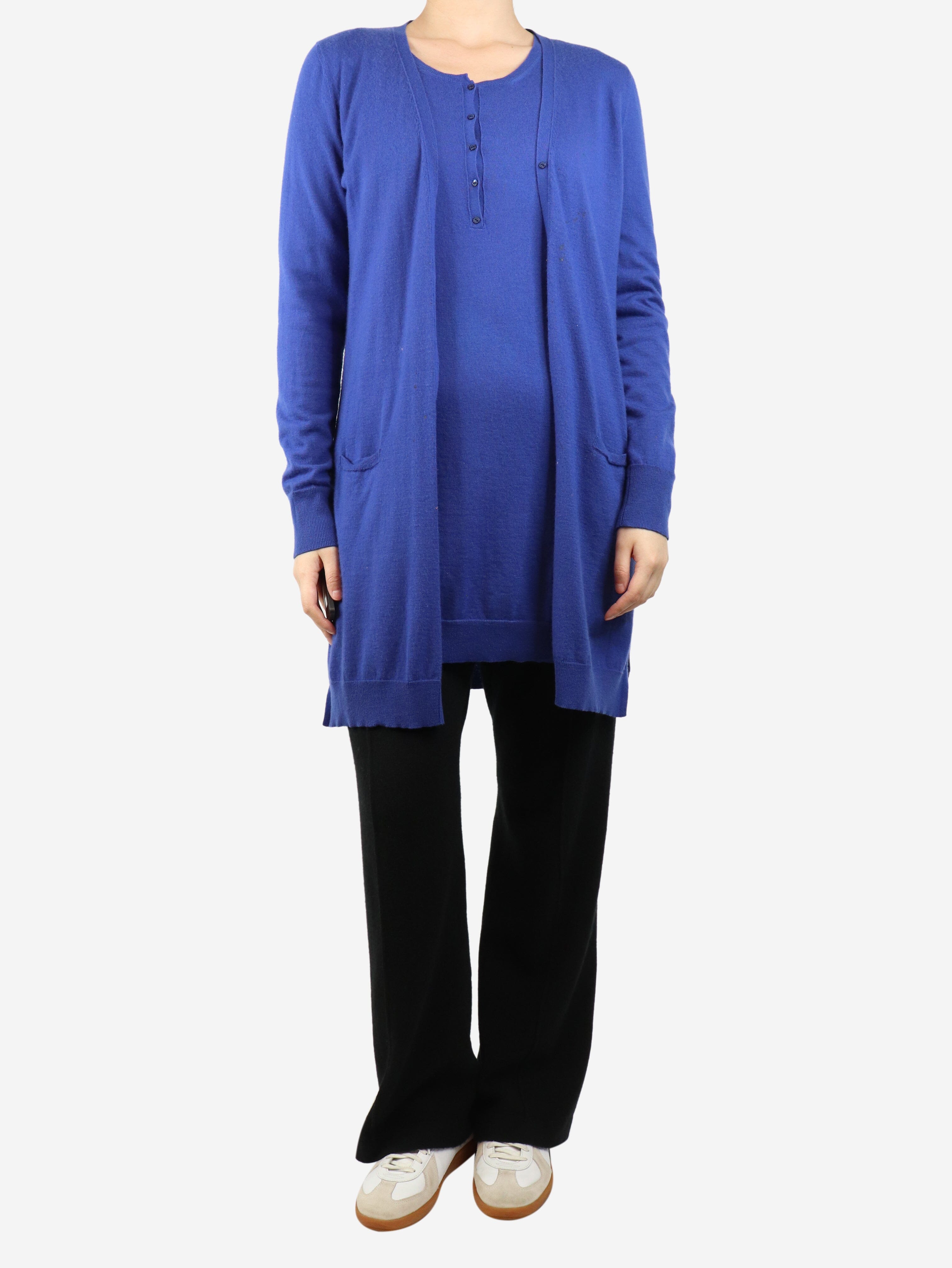 Luxury Blue Cashmere Knit Cardigan & Jumper Set - UK Size 12 | Soft Warm Winter Outfit for Women | Perfect for Office, Dating & Holiday Gatherings