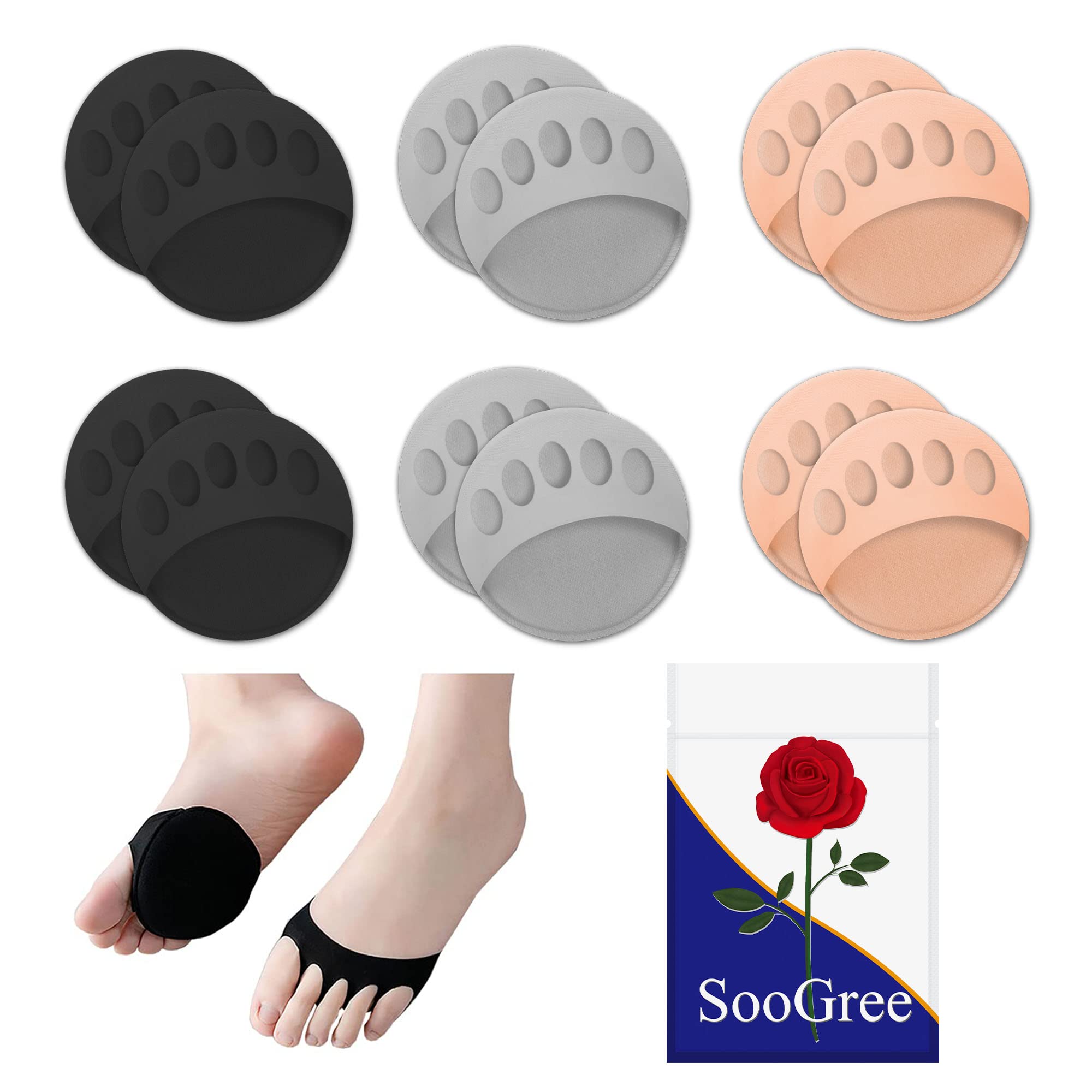 Honeycomb Metatarsal Pads for Women & Men - 6 Pairs Reusable Ball of Foot Cushions, Soft Invisible Socks for Pain Relief & Prevention - Perfect for High Heels, Running, and Long Hours Standing