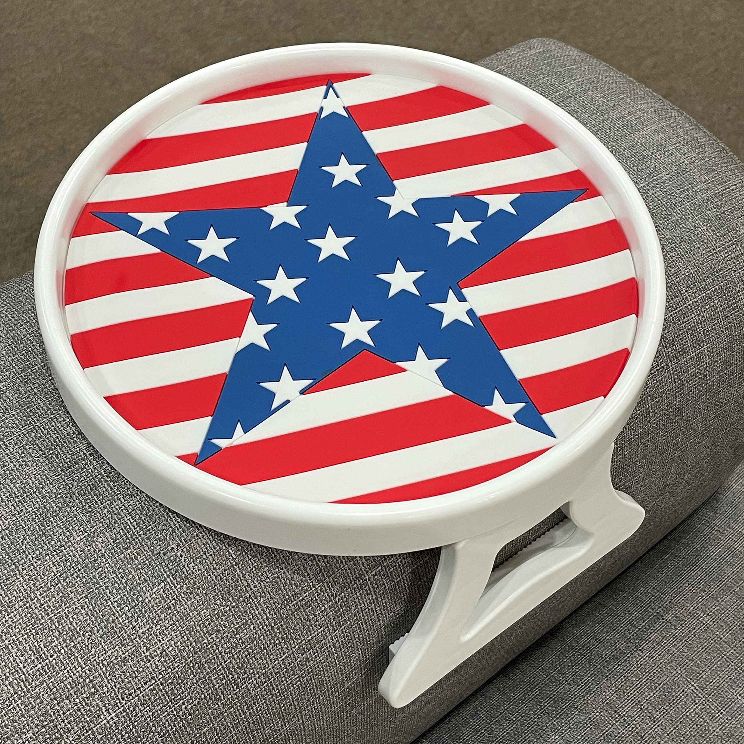 Forzaddik Sofa Armrest Clip Tray - Foldable Side Table for Couch, Holds Remote Controls, Drinks & Snacks - Perfect for Living Room, Bedroom, Office (Stars and Stripes Design)