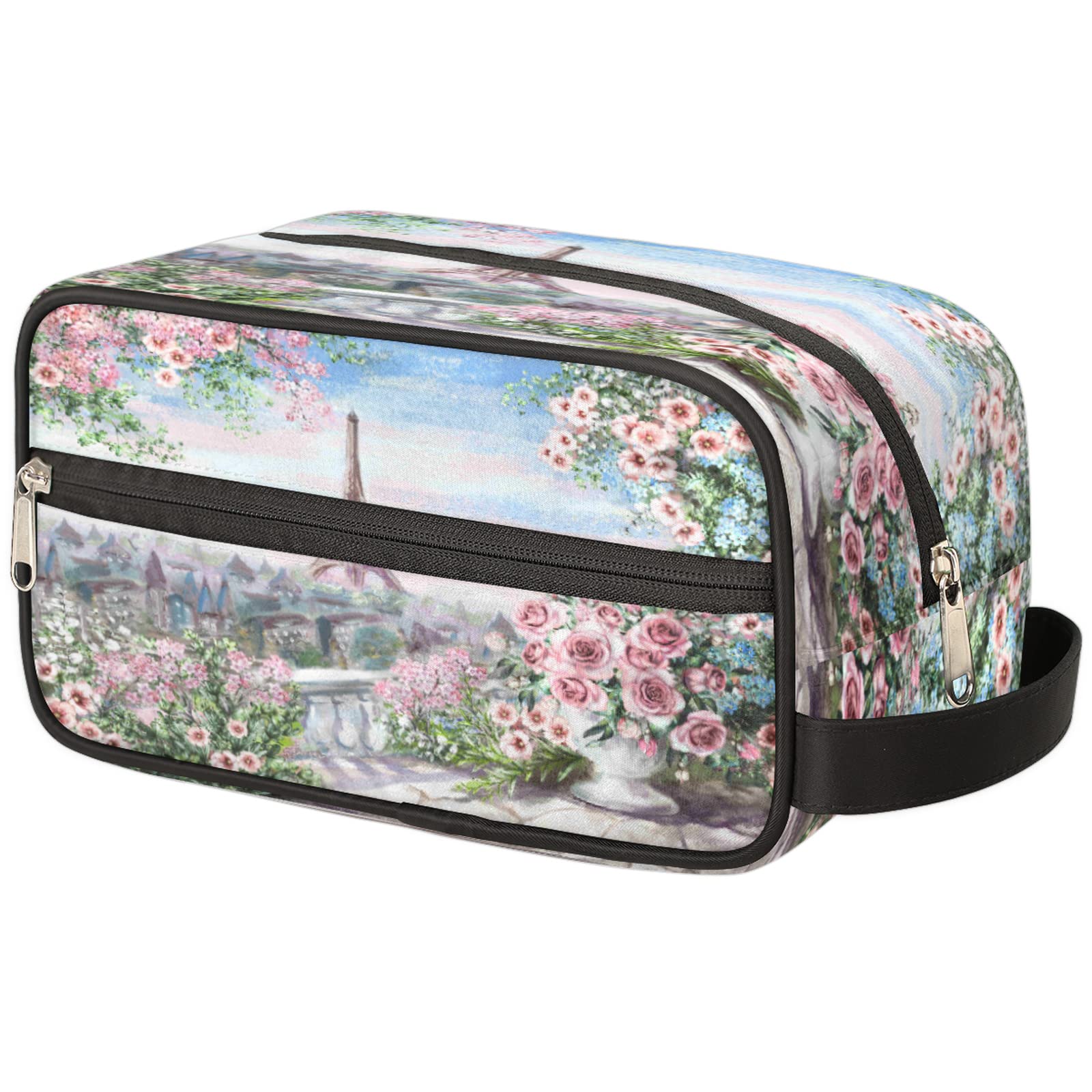 Waterproof Travel Toiletry Bag for Women & Men - Large Capacity Cosmetic Makeup Organizer with Eiffel Tower Floral Oil Painting Design - Perfect for Toiletries, Shaving Kit & Travel Accessories | Ideal for Vacation, Business Trips & Gym Essentials