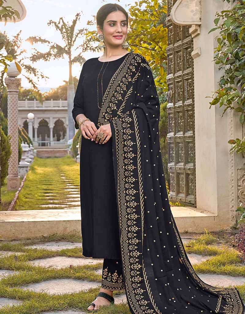 Stylish Black 14Kg Rayon Pant Salwar Suits for Women - Elegant Indian Ethnic Wear for Festivals, Weddings & Special Occasions