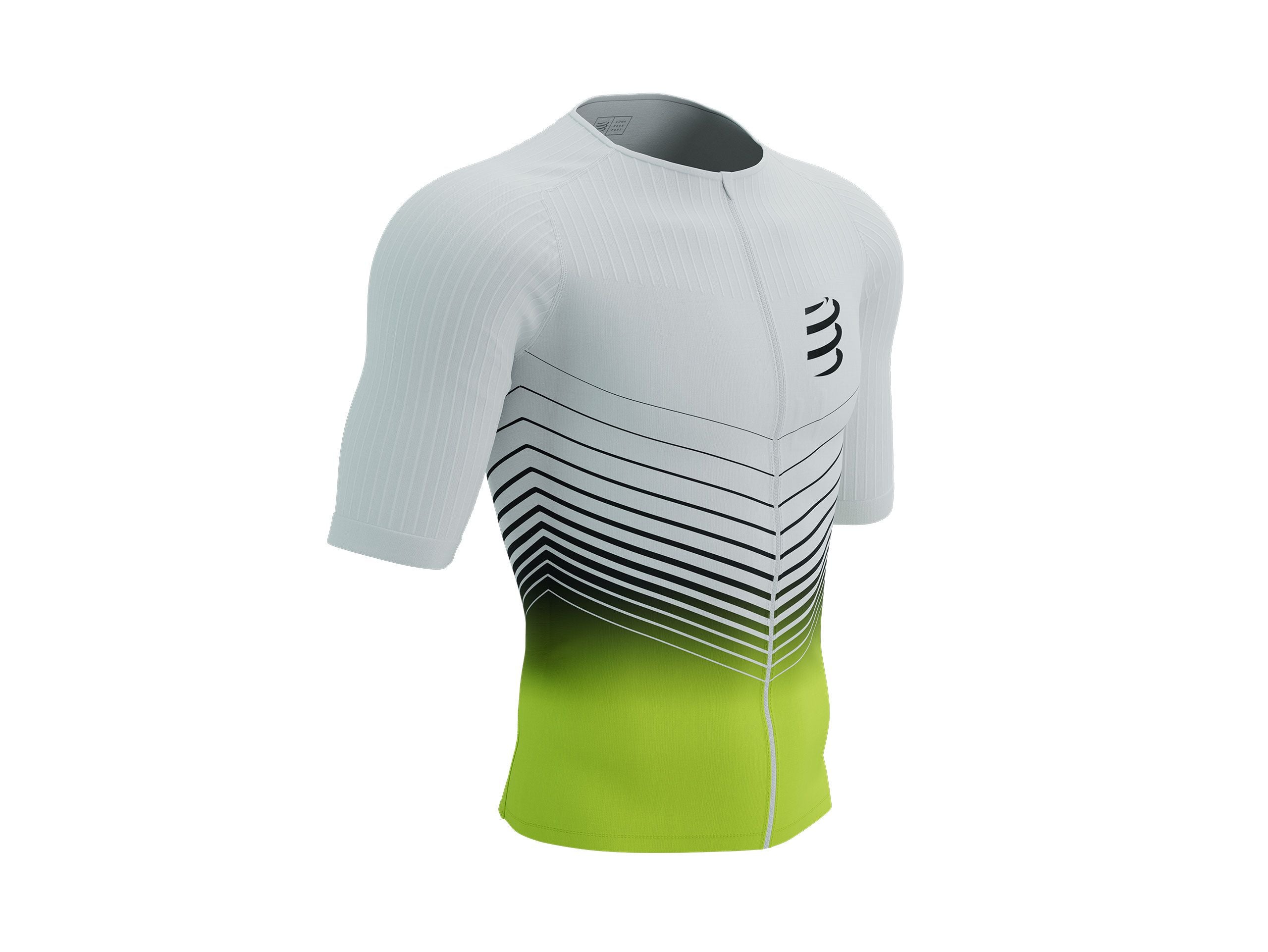 Compressport Men's Tri Postural Aero SS Top - Breathable Performance Shirt for Triathlon & Running - White/Evening Primrose - Ideal for Training, Racing & Outdoor Sports