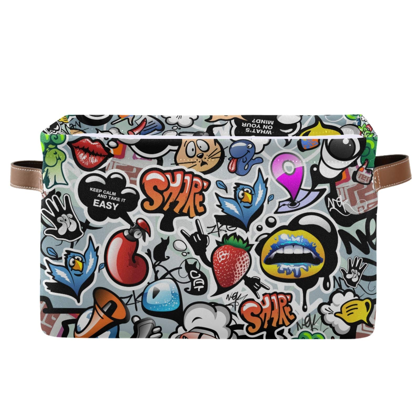 Foldable Fabric Storage Bins with Handles - Large Graffiti Art Cube Organizer for Clothes, Toys & Home Organization | Perfect for Closet Shelves, Kids Room & Laundry Storage