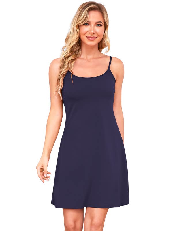 Women's Cotton Slip Dress with Built-in Bra - Summer Beach Nightgown, Sun Dress & Slip Under Dress for Casual Wear, Vacation & Lounge