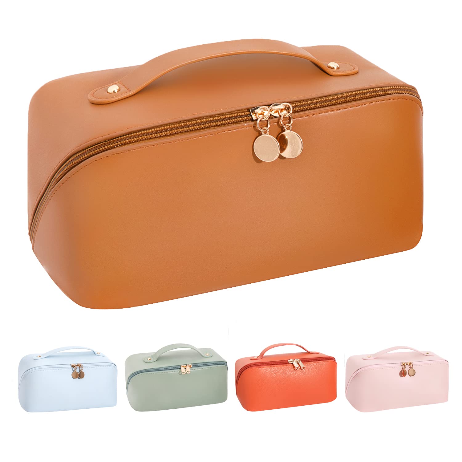 Waterproof Large Capacity Makeup Bag for Women & Girls - Travel Cosmetic Organizer with Multifunctional Storage | Perfect for Travel, Gym & Daily Use (Khaki)