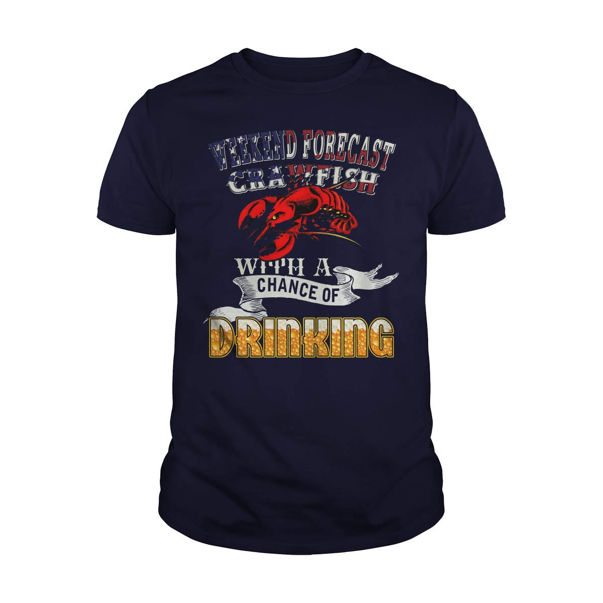 American Flag Crawfish Drinking Funny Weekend Forecast T-Shirt - Perfect for BBQ Parties, Fishing Trips & Patriotic Events