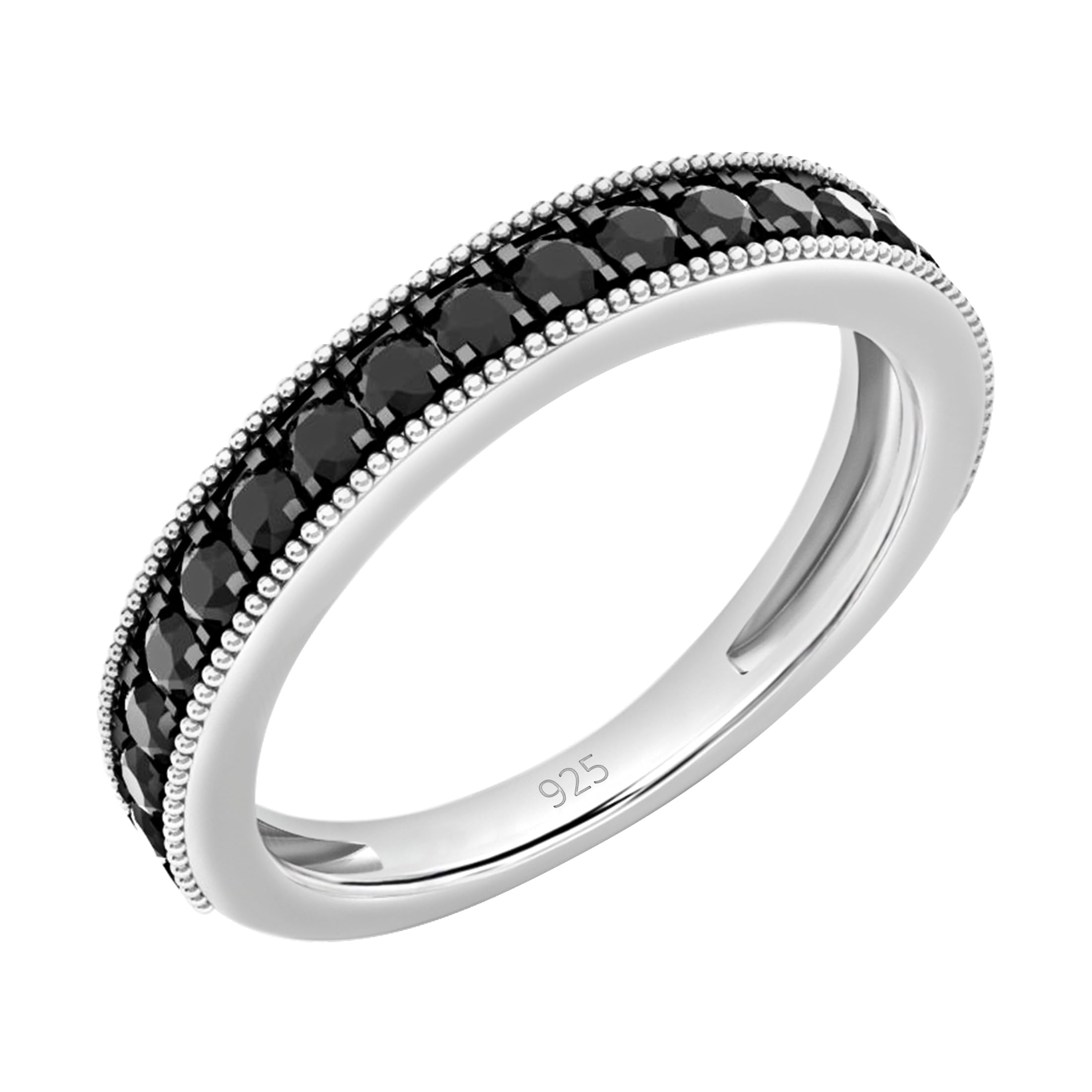 Dazzlingrock 925 Sterling Silver Round Black Diamond Stackable Wedding Band for Women - Black Opaque Anniversary Ring for Stacking, Gift & Special Occasions