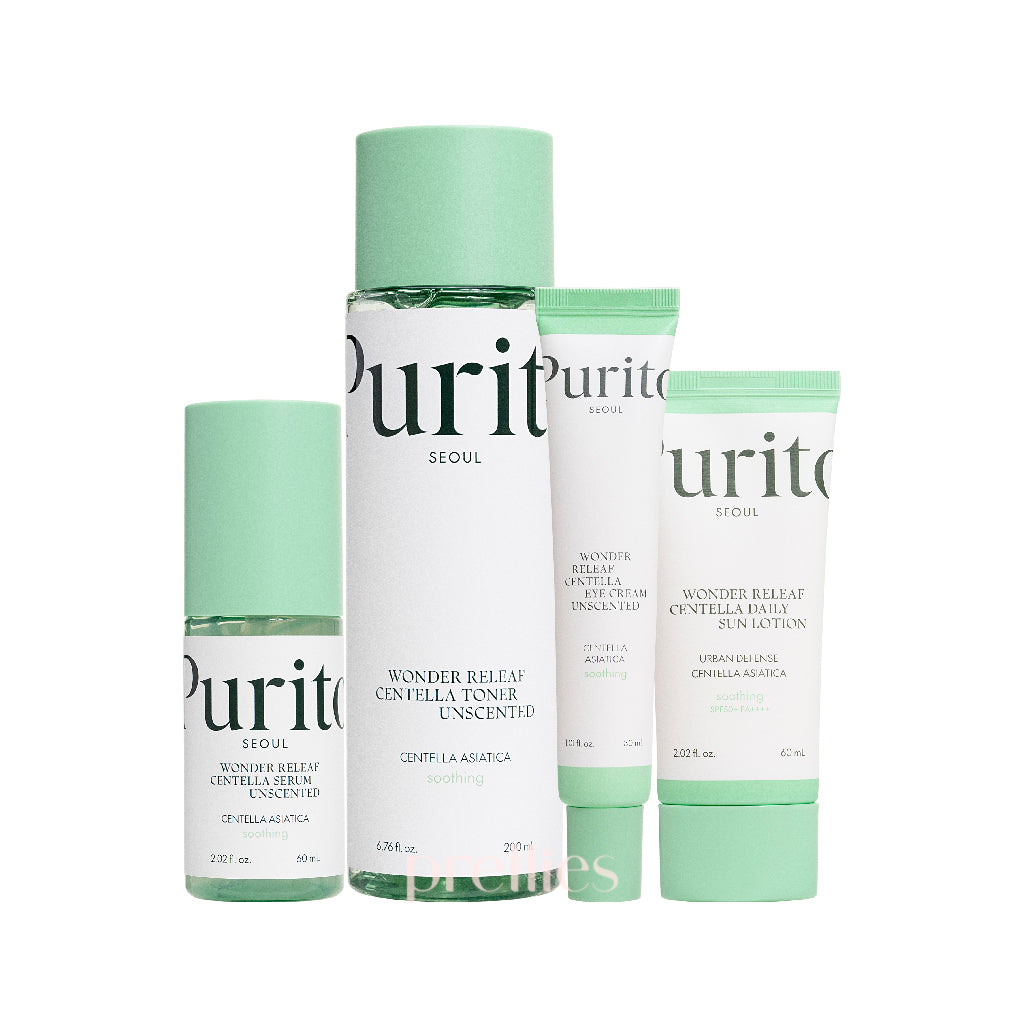 PURITO Wonder Releaf Centella Daily Skincare Set - Soothing & Hydrating Face Care for Sensitive Skin | Perfect for Morning & Night Routine, Travel & Post-Procedure Recovery