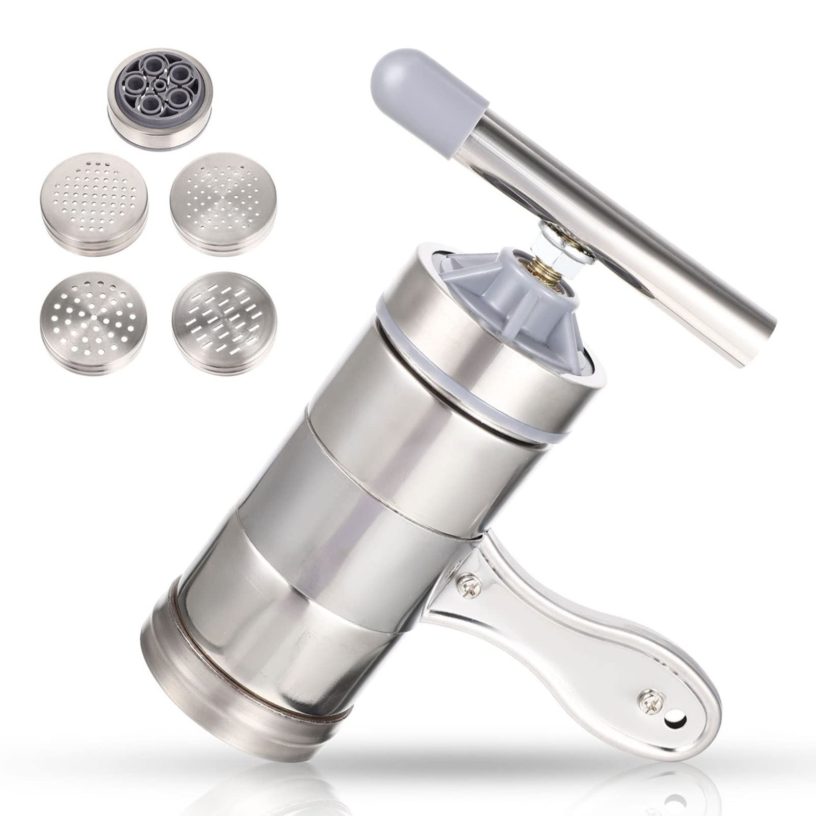 UPKOCH Stainless Steel Manual Pasta Maker Machine - Hand Crank Noodle Press with 5 Interchangeable Molds for Homemade Spaghetti, Fettuccine & More | Perfect Kitchen Tool for Italian Cuisine & Asian Noodle Dishes