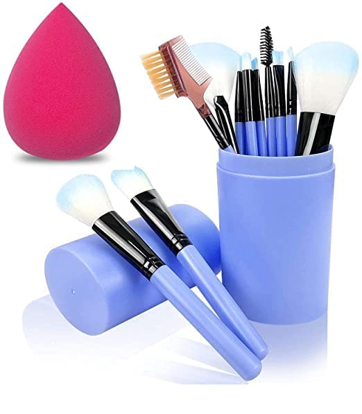 MAHEK 12-Piece Makeup Brush Set with Beauty Blender - For Foundation, Eyeshadow & Contouring