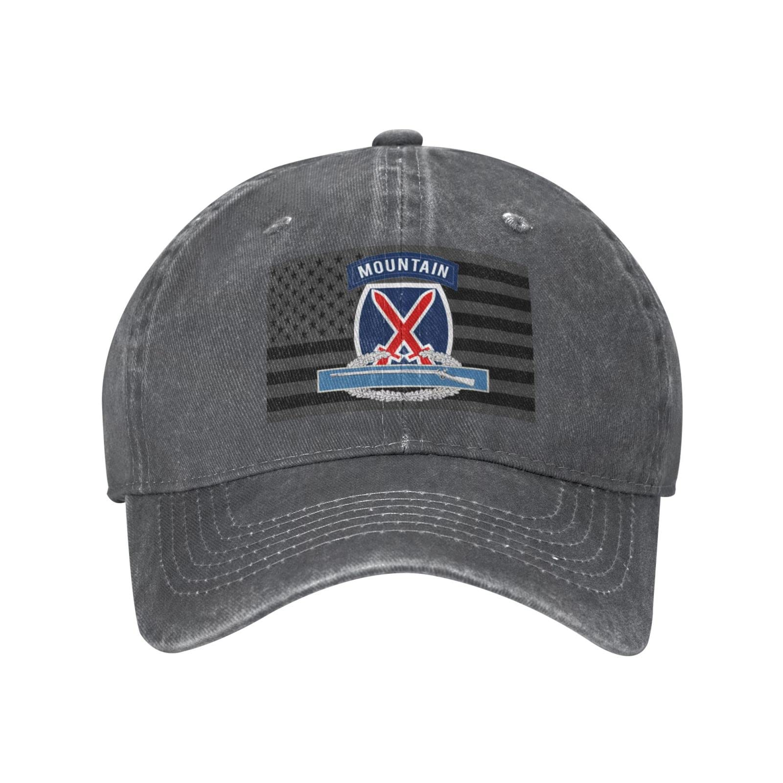 US Army 10th Mountain Combat Infantry Badge (CIB) Unisex Denim Baseball Cap - Military Style Hat for Outdoor Activities, Hiking & Casual Wear