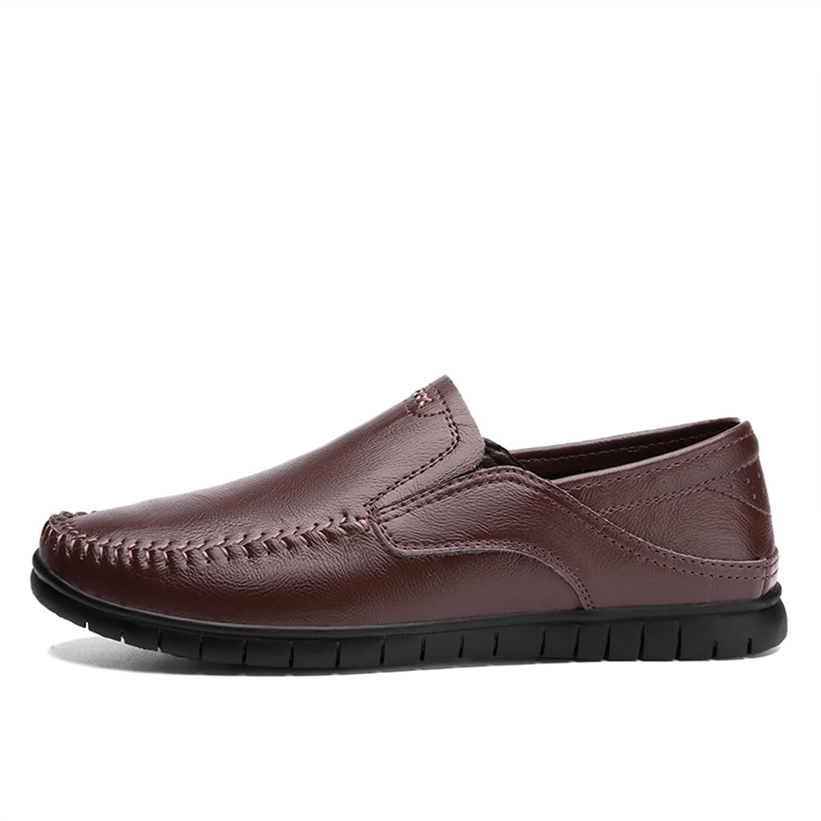 Men's Leather Slip-On Loafers - Casual Moccasin Shoes for Men with Anti-Slip Sole, Comfortable Flat Heel Walking Shoes - Perfect for Office, Travel & Daily Wear
