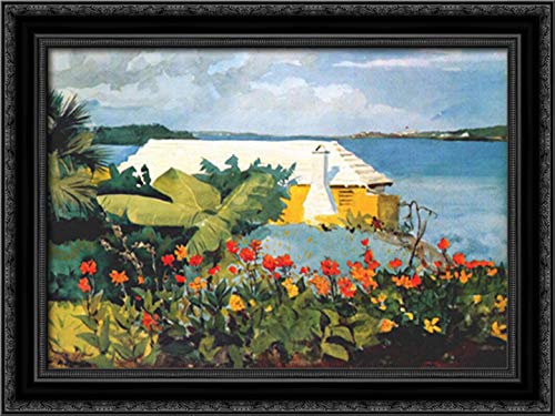 Winslow Homer Flower Garden And Bungalow Bermuda 24x18 Black Ornate Wood Framed Canvas Art - Perfect for Living Room, Bedroom & Office Wall Decor