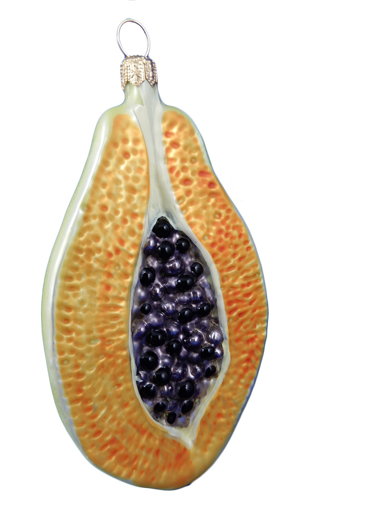 Premium Papaya Half Tropical Fruit Chef Polish Glass Christmas Ornament - Perfect for Holiday Decor, Kitchen Decorations & Unique Gift Ideas