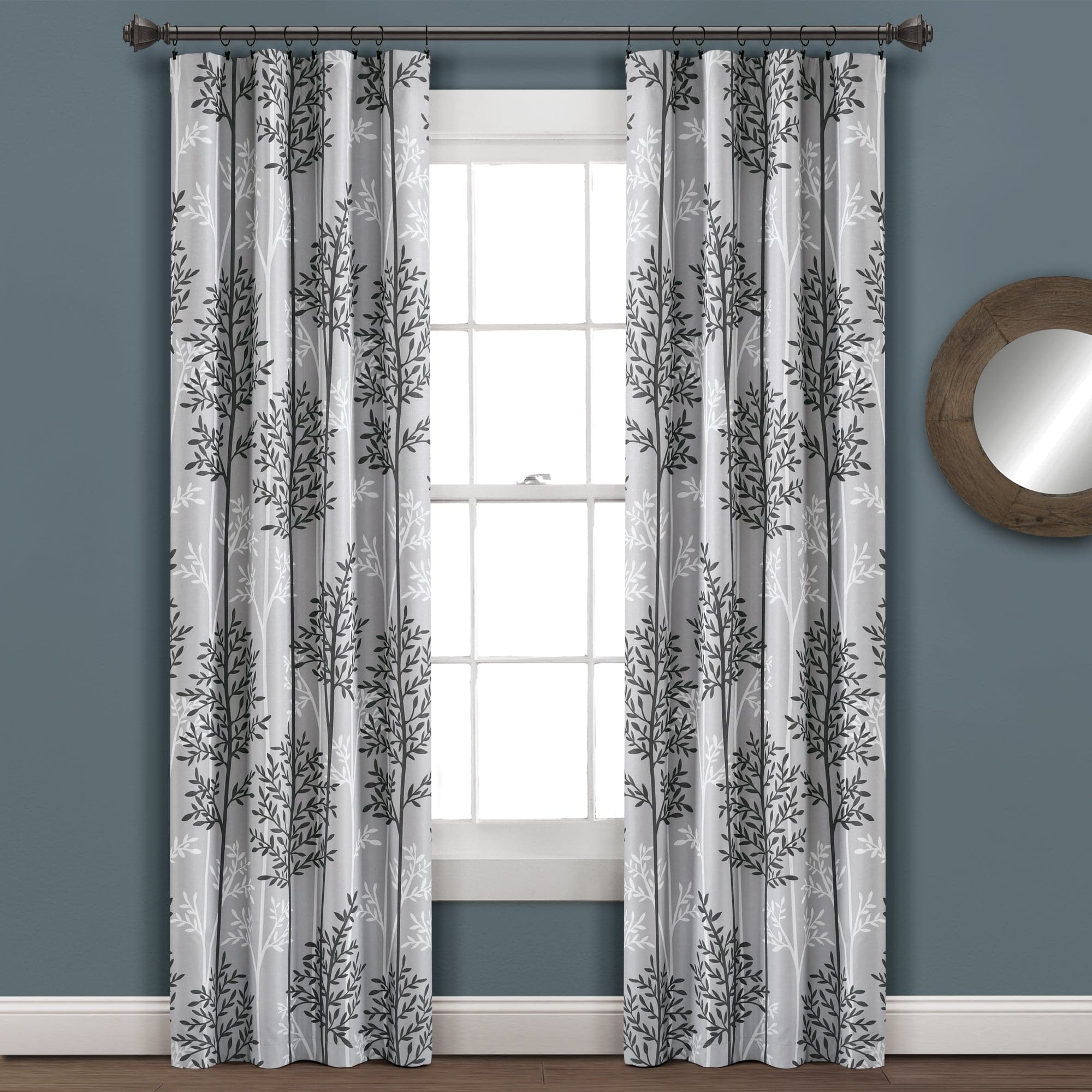 Blackout Curtain Panels with Rod Pocket - Thermal Insulated Linear Tree Design for Bedroom & Living Room - Noise Reducing & Energy Saving Window Treatments