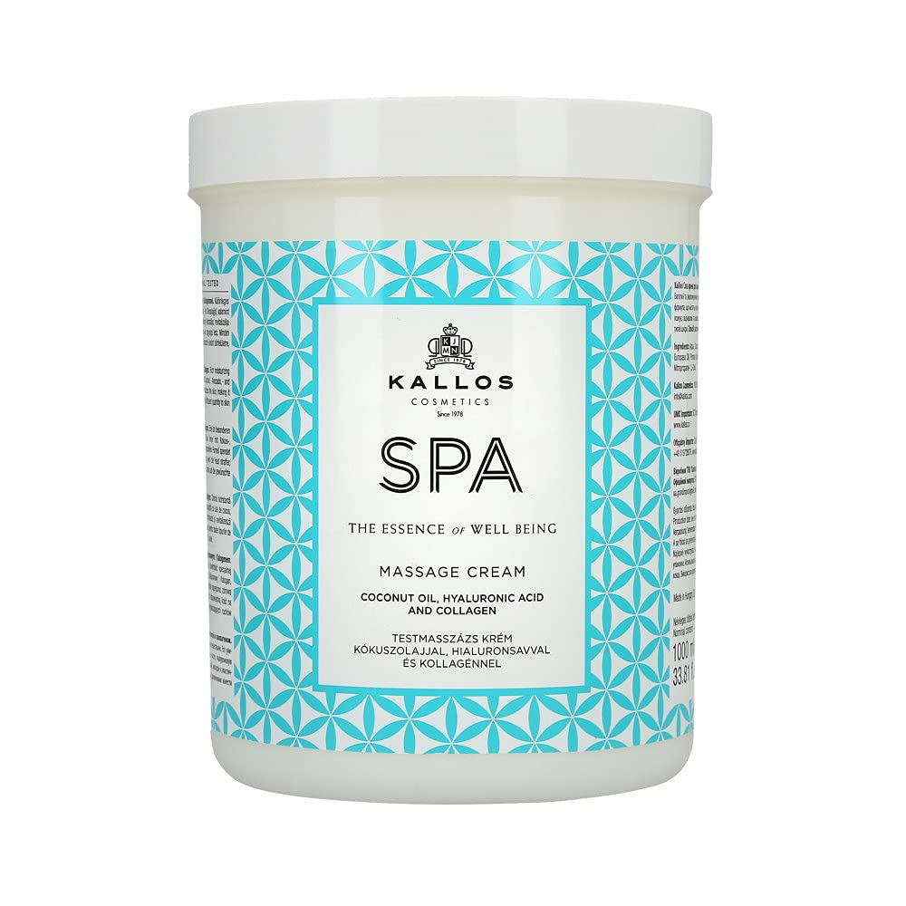 KALLOS SPA Massage Cream with Coconut Oil - 1000ml for Relaxation & Skin Hydration | Perfect for Professional Massage, Body Care & Home Spa Treatments